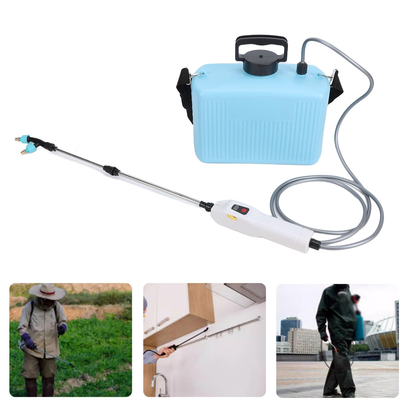 Spruzzatore Elettrico Ricaricabile 10L, Pompa a Batteria per | Rechargeable Garden Sprayer, 3 Nozzles, Telescopic Wand, Shoulder Strap, for Lawn, Yard, Plants