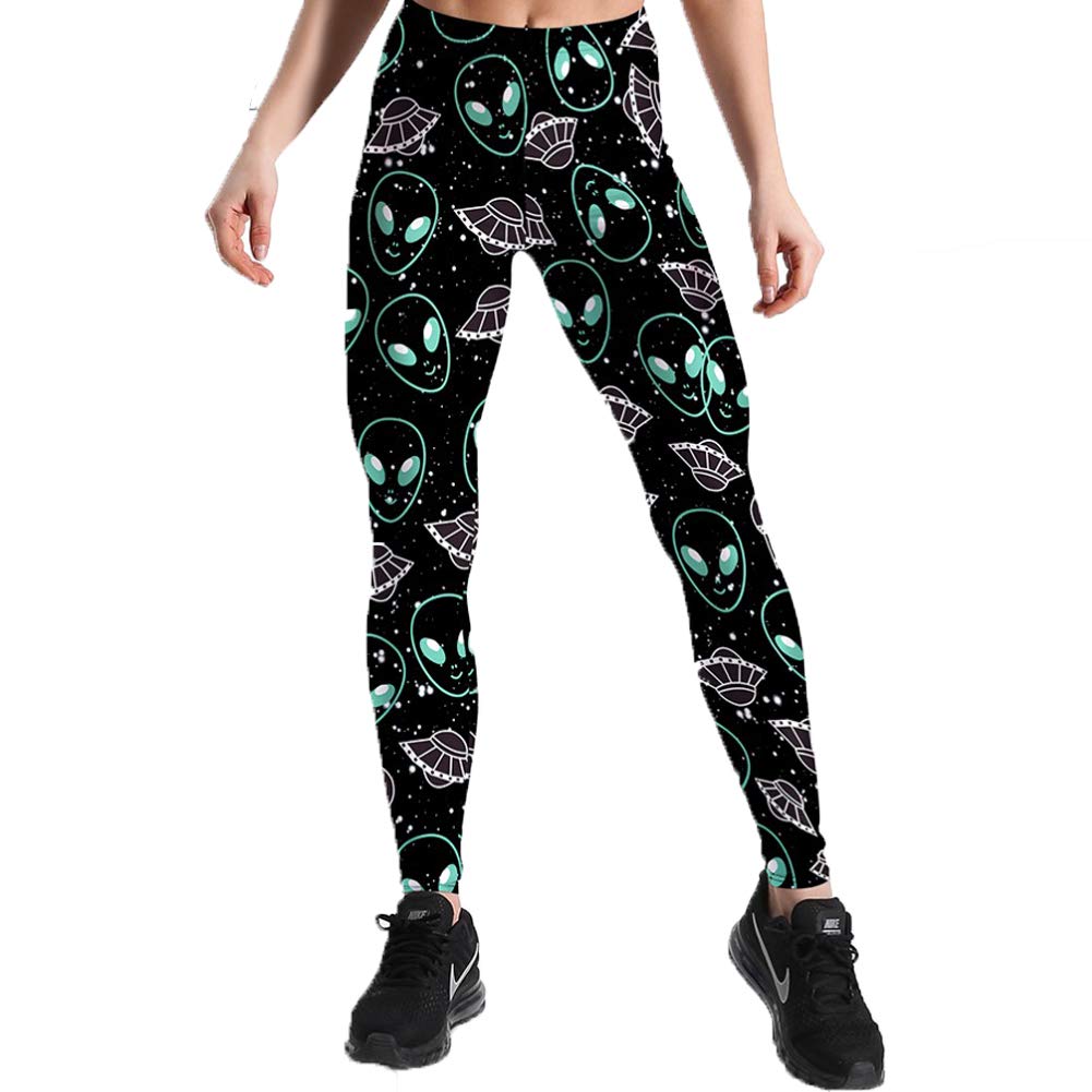 MKP LeggingsWomen Fashion Cool Alien UFO Print Elastic Mid Waist Ankle-Length Leggings