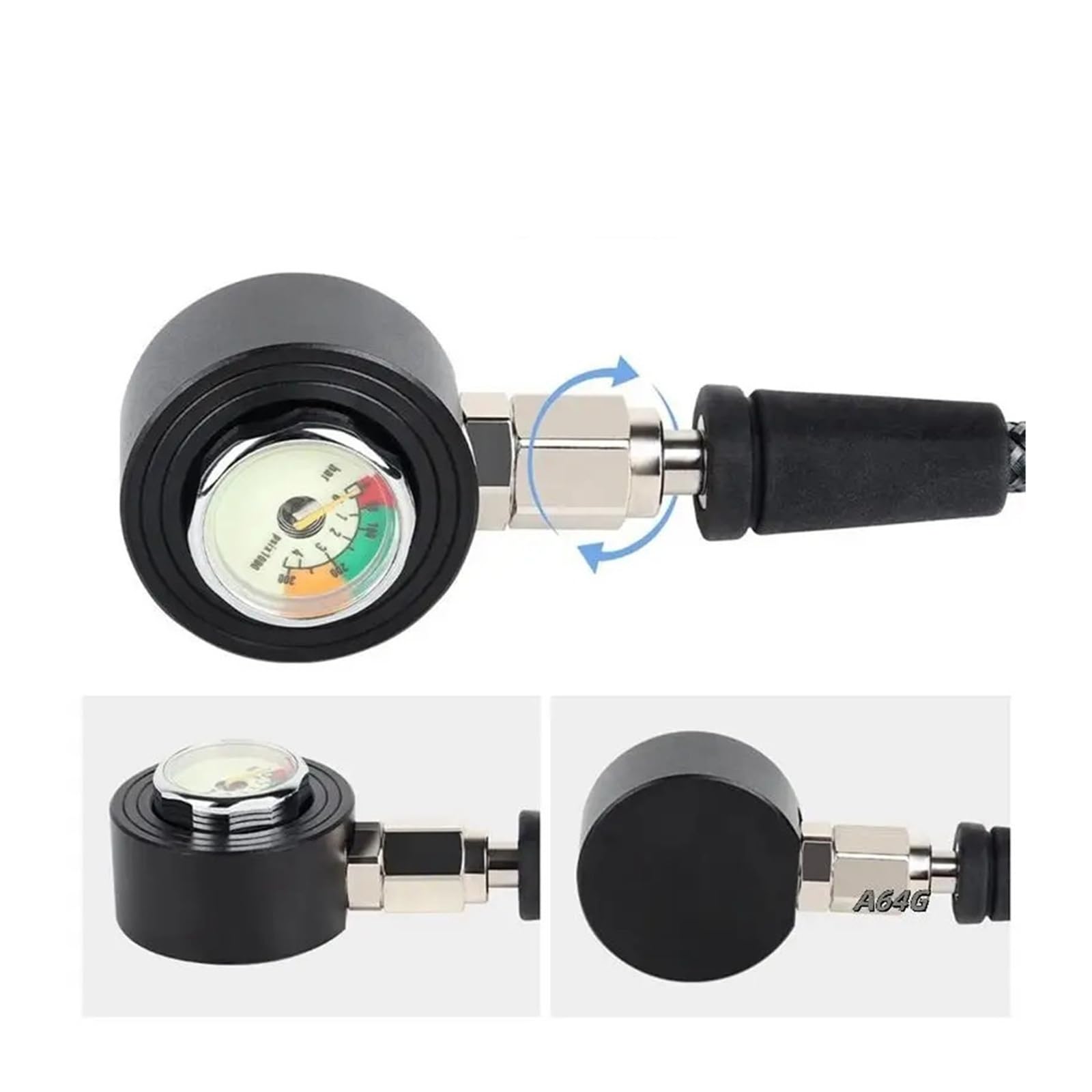 Genérico Manómetro de Buceo, manómetro Sumergible Luminoso con Manguera de Alta presión for regulador BCD(Black 80cm)