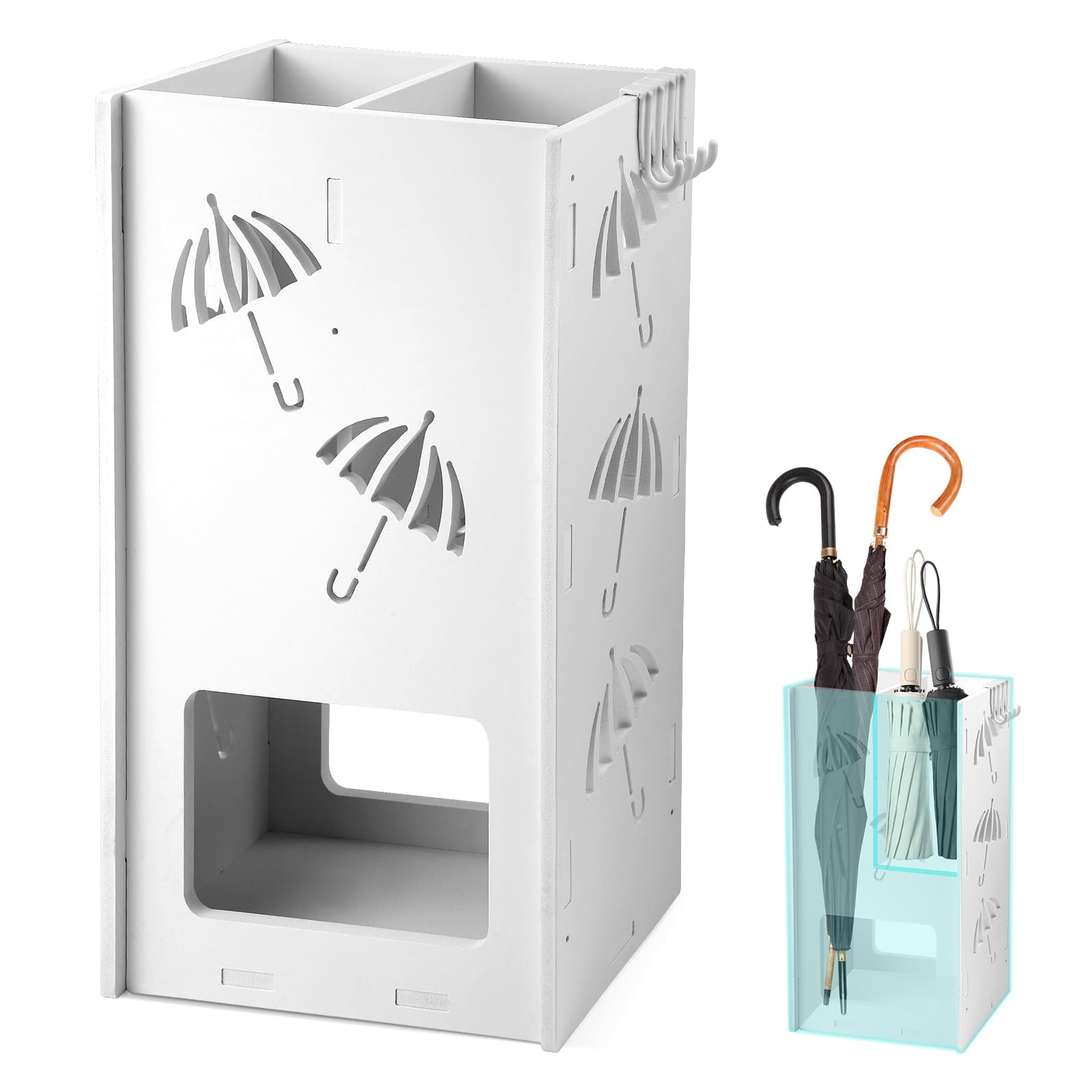 Portaombrelli con 2 scomparti, portaombrelli, con 4 ganci, motivo ombrello per ombrelli lunghi/corti, per casa e interni, 25 x 43 x 15 cm