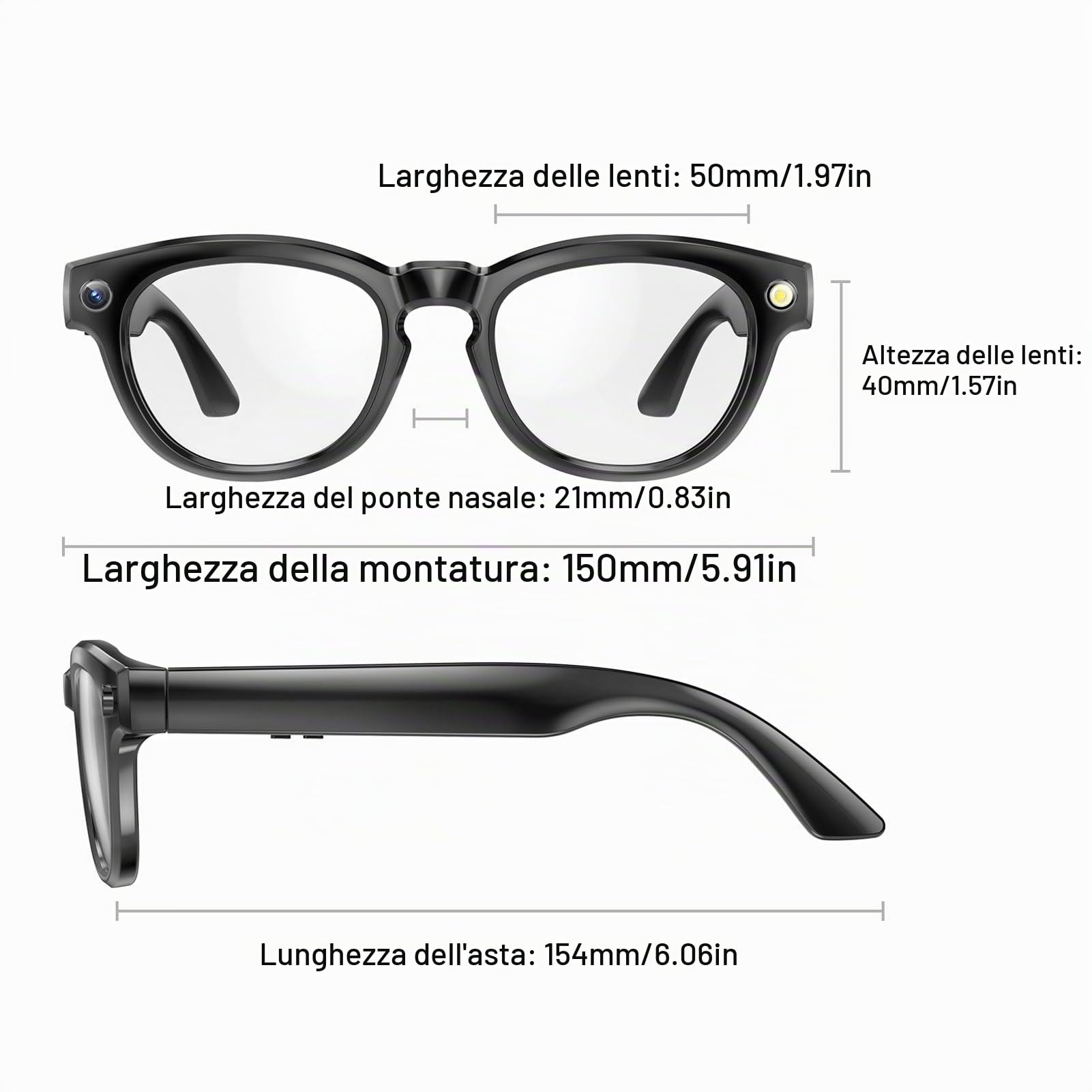 Ejoyous Occhiali Intelligenti con Fotocamera, Occhiali Sportivi Bluetooth con Traduzione in 11 Lingue, Occhiali Portatili con Traduzione IA, Supporto per Foto e Video, per Viaggi