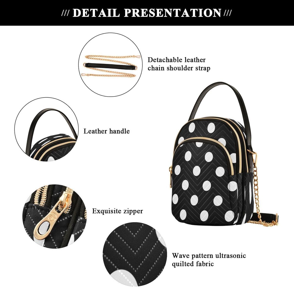 ALAZA Polka Dot Black Fashion Crossbody Bag Small Shoulder Handbags Leather Purse for Women