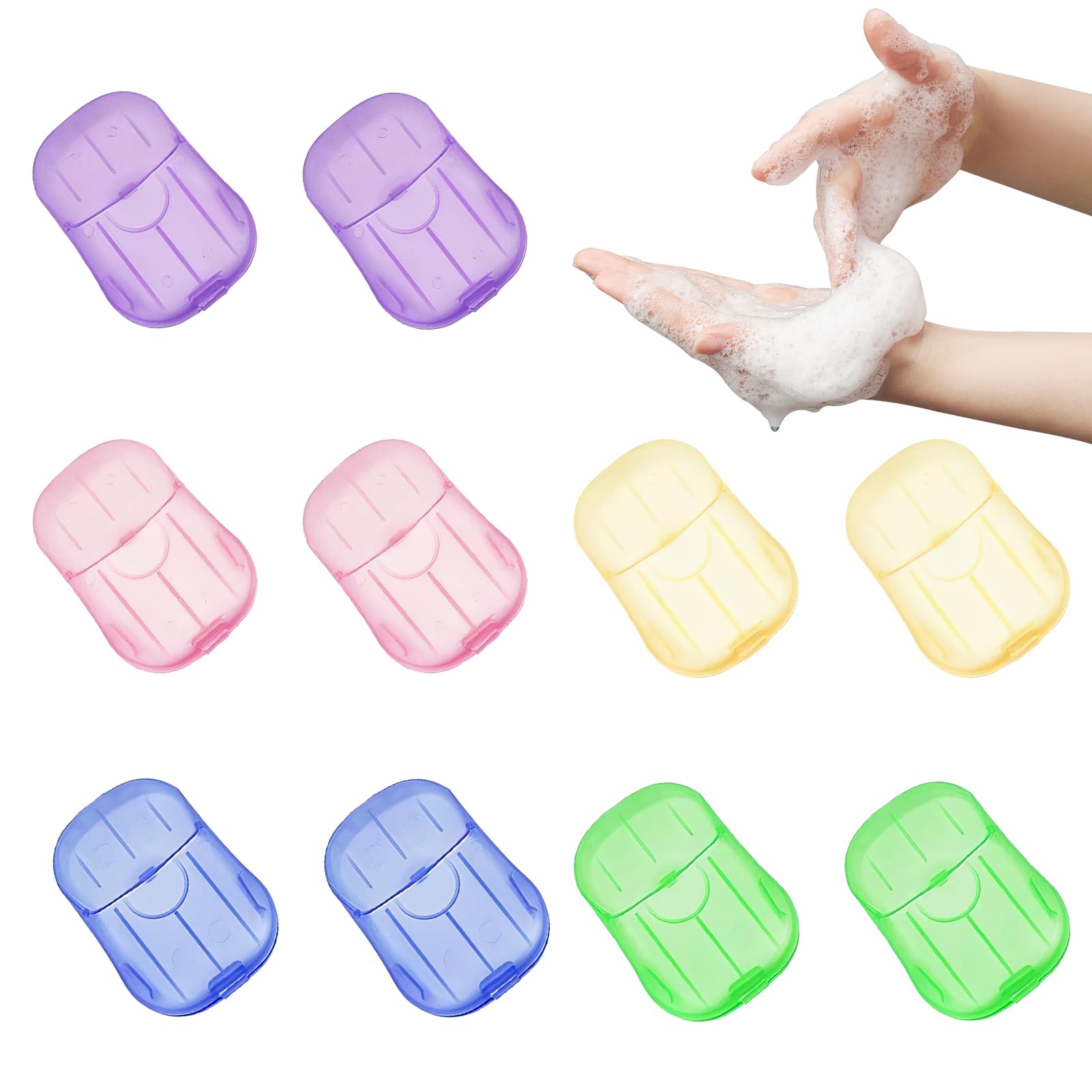 10PCS Boîtes de Savon en Papier Jetable, Soap Leaves, Feuilles de Savon - Feuilles de Portable pour Voyage et Camping - Hygiène des Mains Facile et Pratique (5 Couleurs)