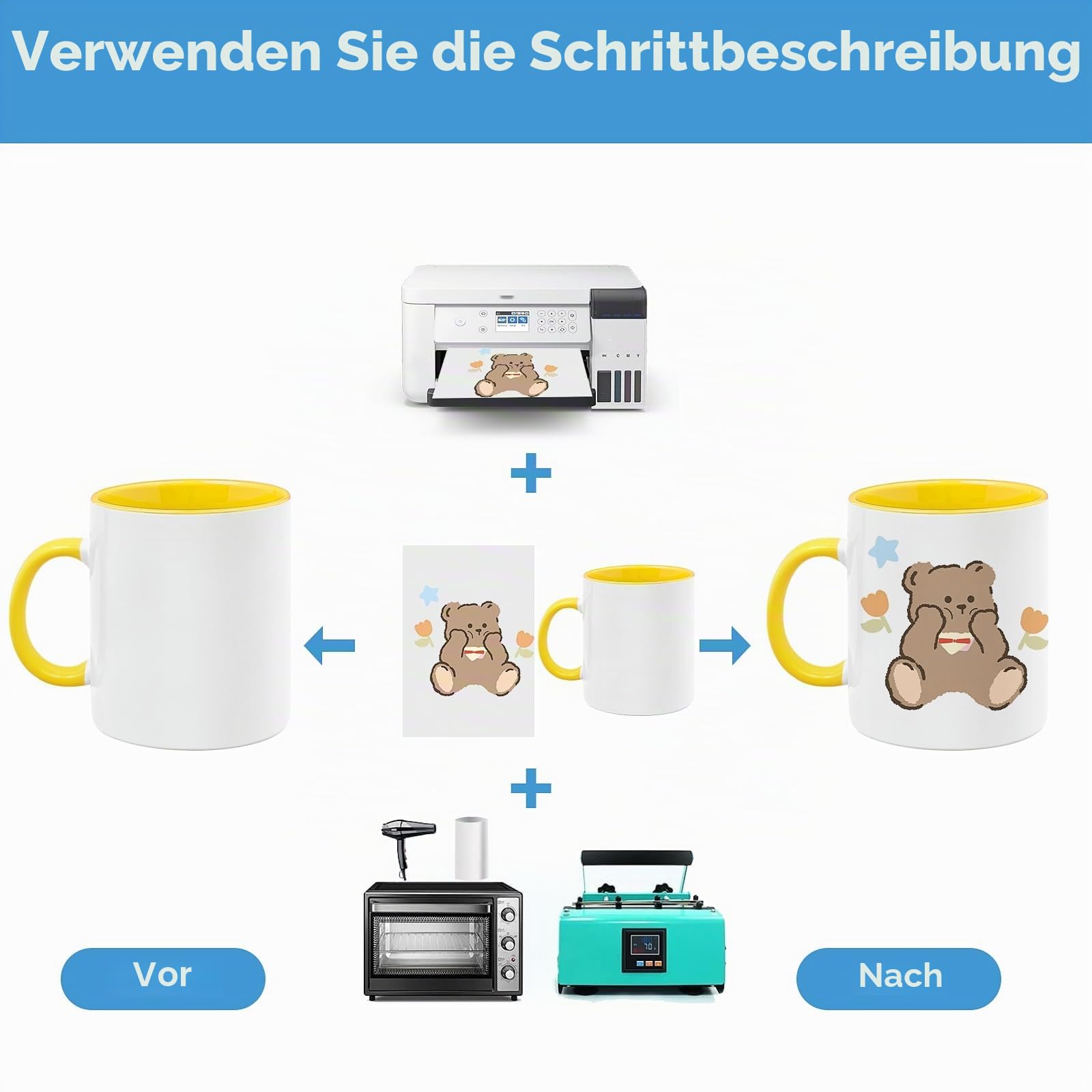 12er Set Sublimationsstassen Rohlinge mit farbigem Henkel & Innenseite, 15 oz / 450ml Große Kaffeebecher Keramik für Tassendruck,AAA Coated Fototassen Set inkl. 12 Einzelkartons für DIY Geschenke