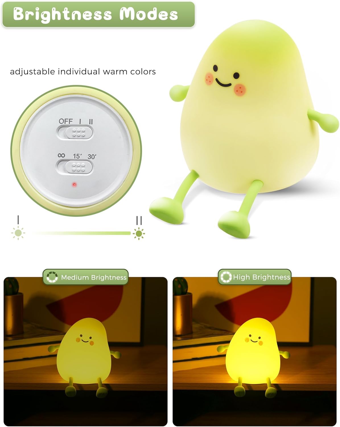 Luz nocturna LED para niños, bonito diseño en forma de mango para bebés y niños pequeños, luz nocturna suave para dormitorio, recargable
