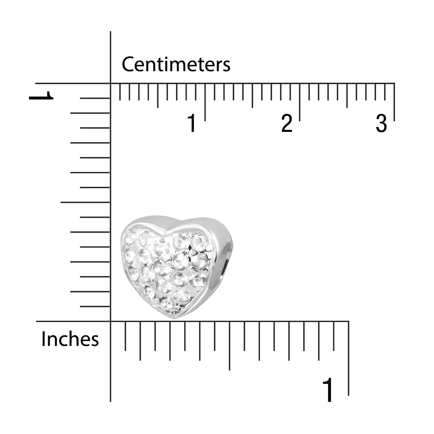 925 braccialetto di perline con ciondolo a forma di cuore in Argento Sterling simulato Zirconia Cubica (Cancella CZ)