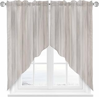 Beige Swag Valances for Windows, Kitchen Window Curtains Over Sink, Farmhouse Simple Abstract Striped Wooden Grain Window Treatment Curtains for Living Room/Bedroom 2 Panel Sets 36"x45"