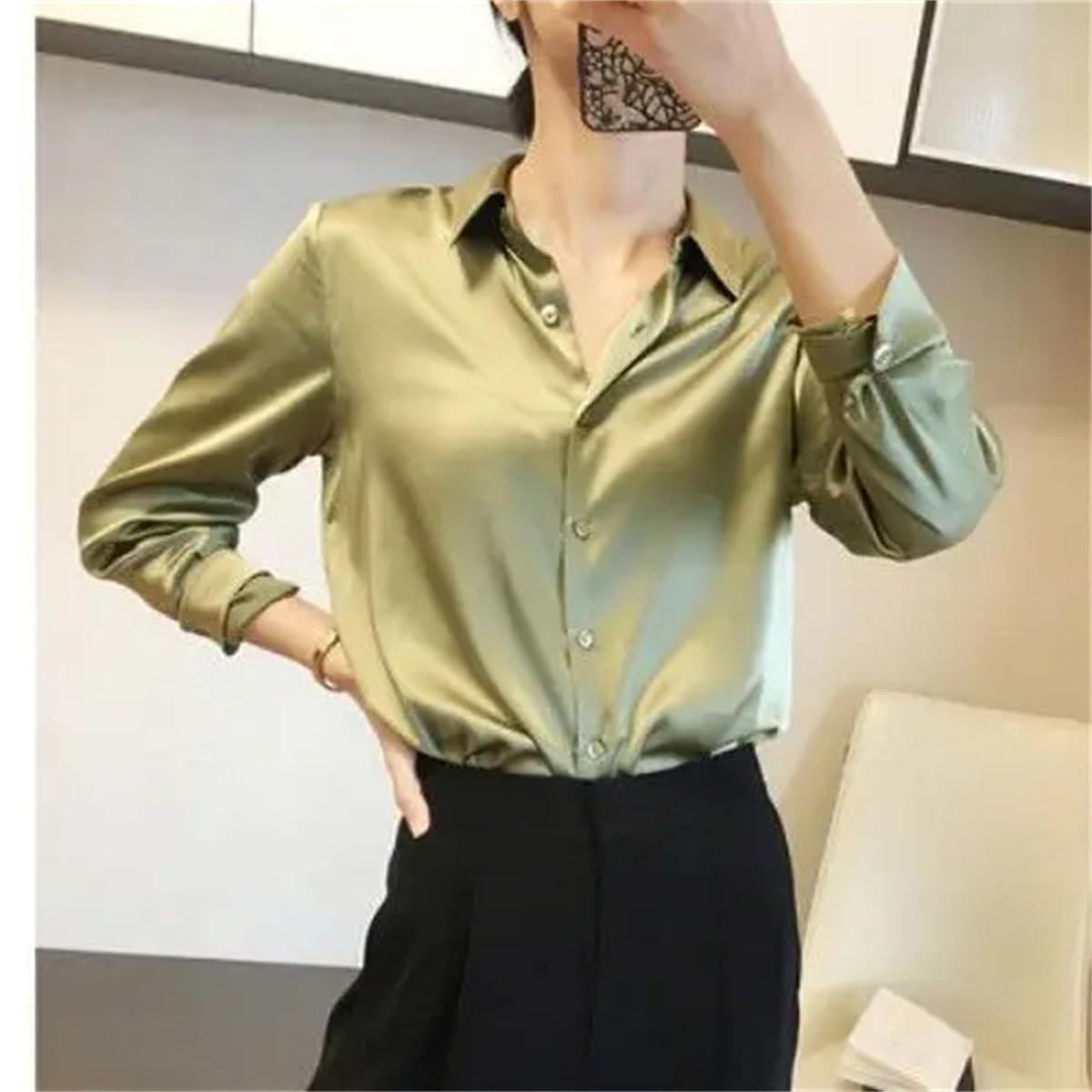 Blusa de seda de primavera para mujer, camisas elegantes con botones a juego