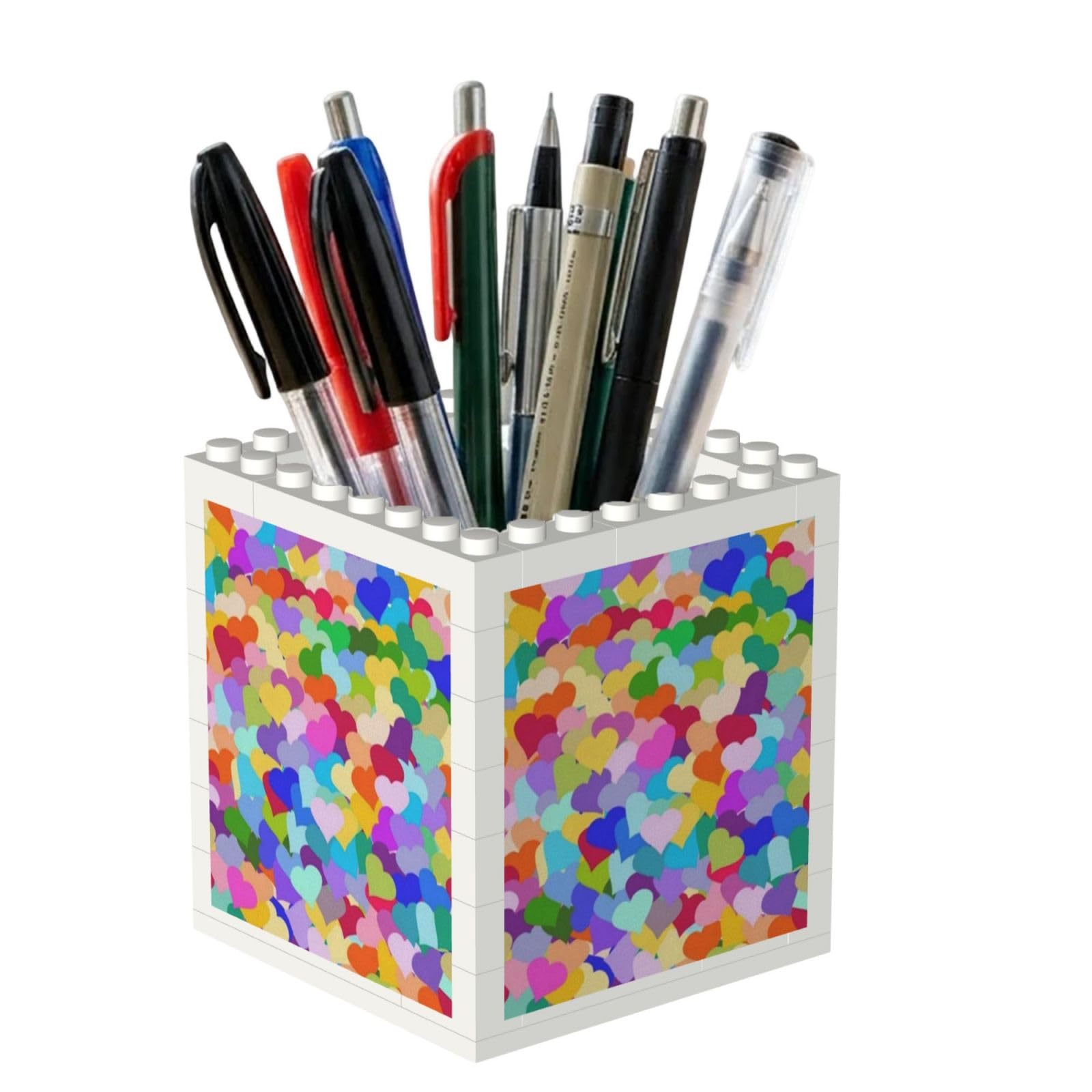 Poadnly Rainbow Heart Confetti, Pen Pot Pencil Holder for Office Home School, Compact Desk Organiser for Office Stationery