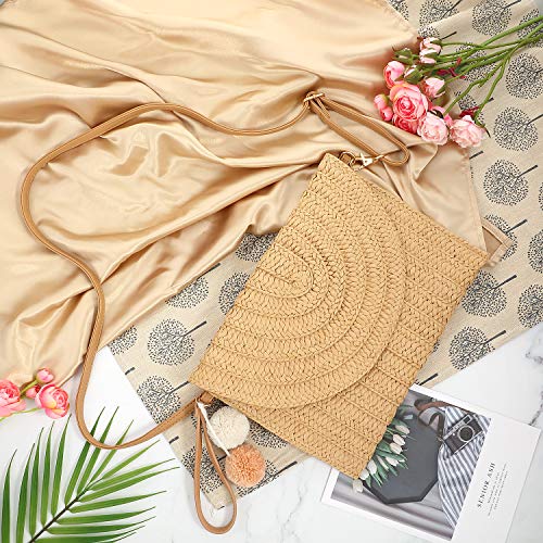 Frienda Straw Shoulder Bag Women Straw Clutch Crossbody Wallet(Light Brown) - Image 5
