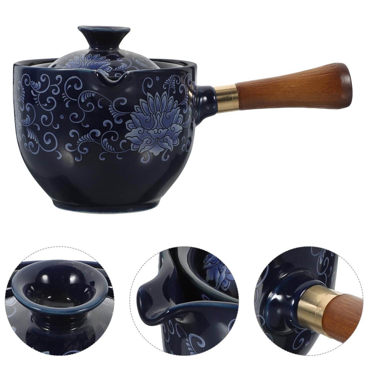 Amosfun Tetera Porcelana China Giratoria Con Asa Lateral Para Té Individual Dispensador De Té De Cerámica Resistente Al Calor Ideal Para Uso En Oficina Y Hogar 6.69X4.33X3.93 Pulgadas
