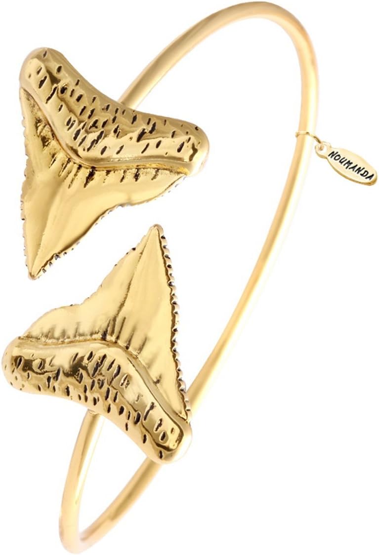 NOUMANDA Double Shark Tooth Bracelet, Shark Teeth Bangle,Personalized Stackable Cuff Bangle