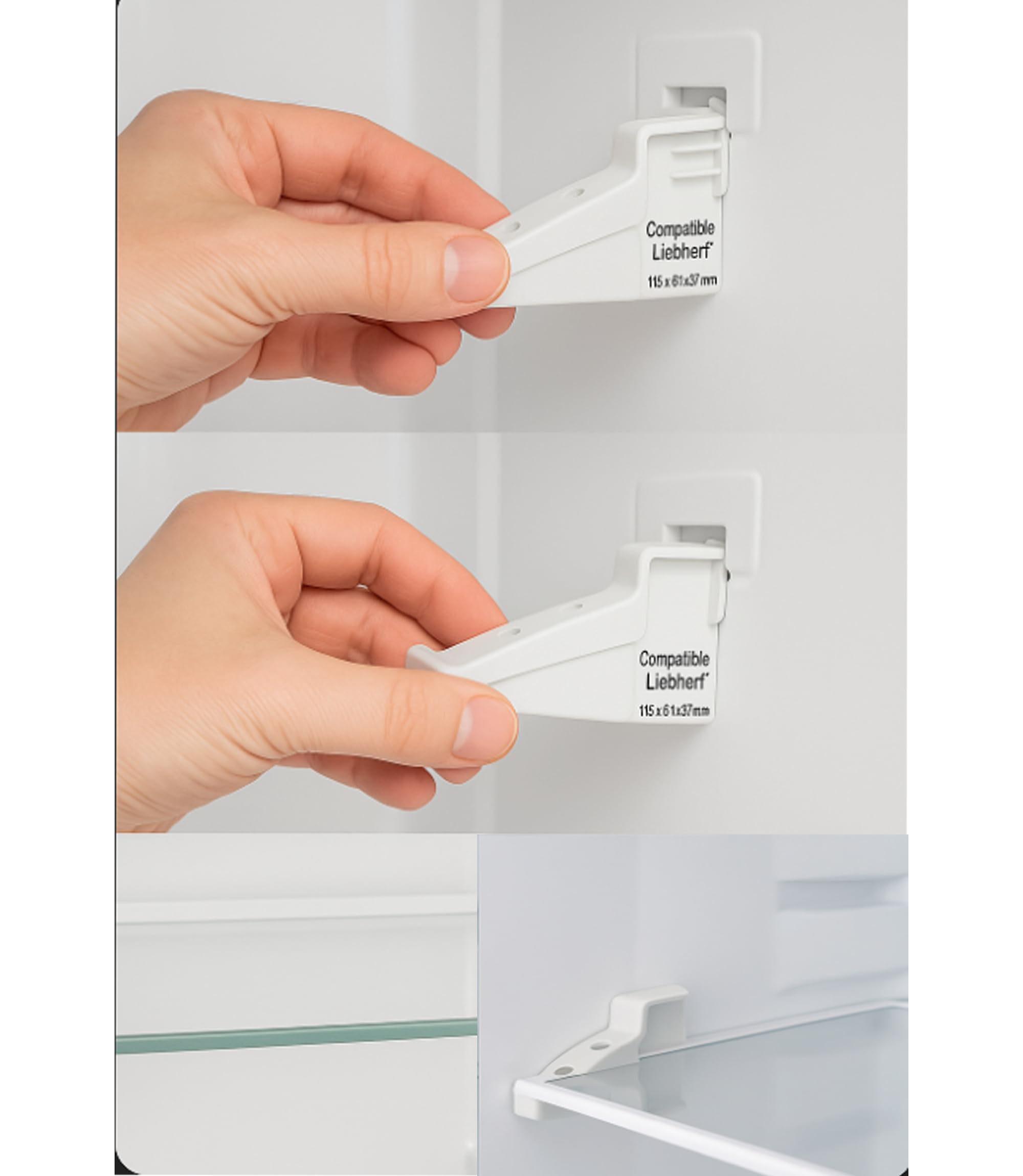 RECAMBIOS DREYMA Soporte Baldas Frigorifico Derecho Izquierdo Compatible con Liebherr 115x61x37mm Blanco Fijacion Estante Botellas K4260 7430208 7433698 7426776 7426772 7433698 Lateral Robusto HD