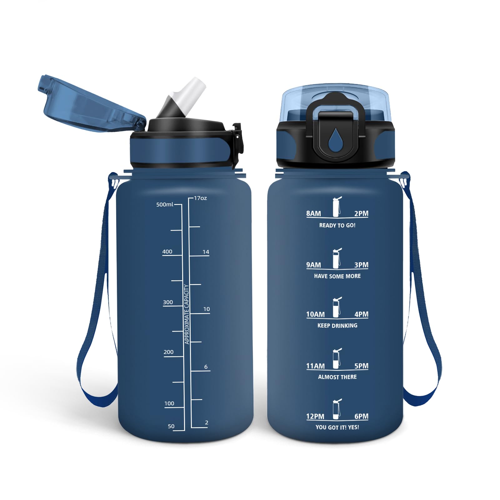 HoneyHolly 500ml BPA Free & Leak Proof Drinking Bottle with Straw Reutilizables Elementary School Motivational Song for School, Gym, Office, Running