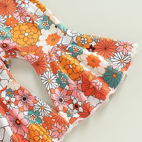 Muasaaluxi Infant Toddler Baby Girl Clothes Groovy One/Two Groovy Romper Tops Flower Flared Pants Bell Bottoms Headband Set4