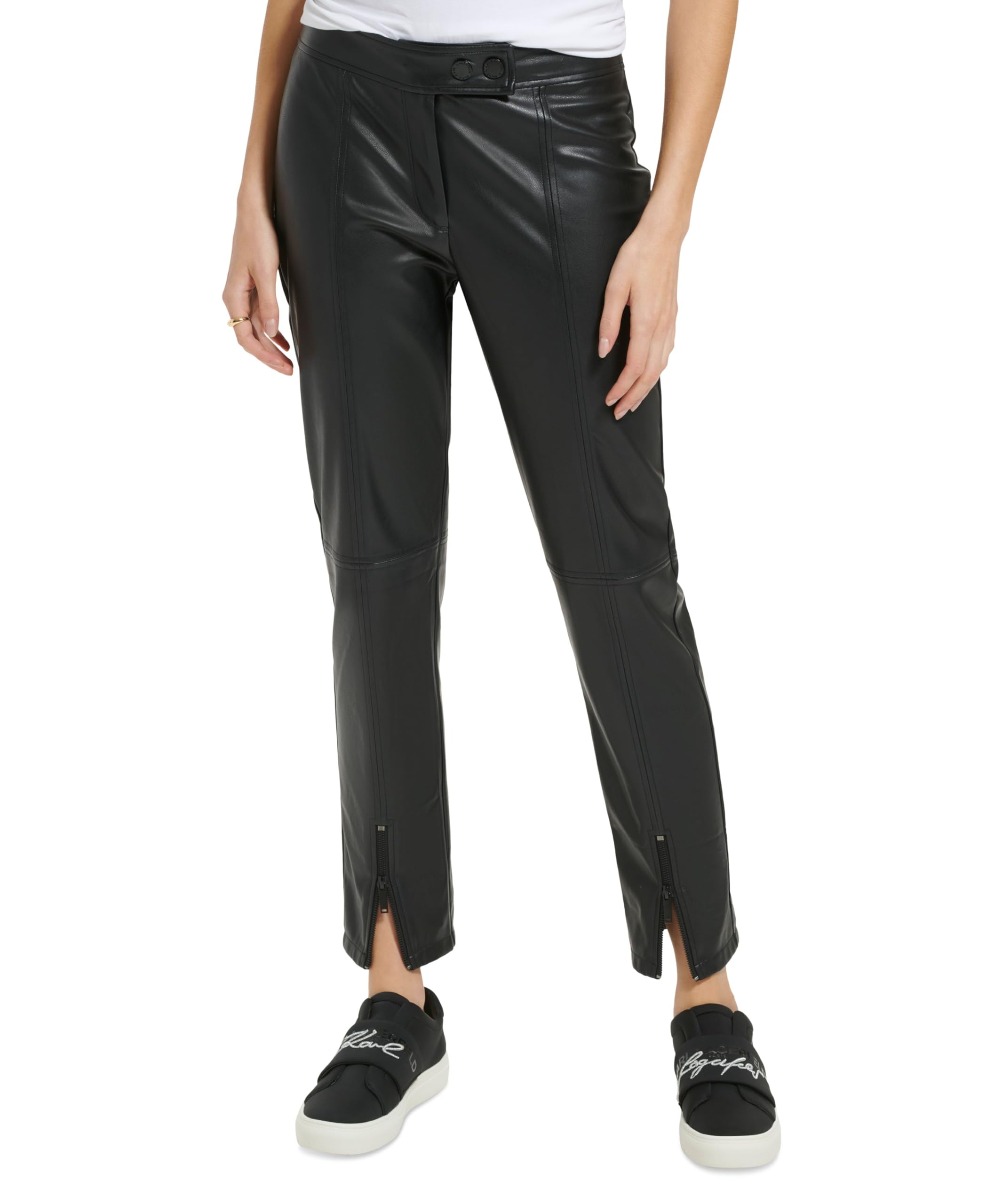 KARL LAGERFELD Womens Everyday Essential Button and Zipper Sports Pants
