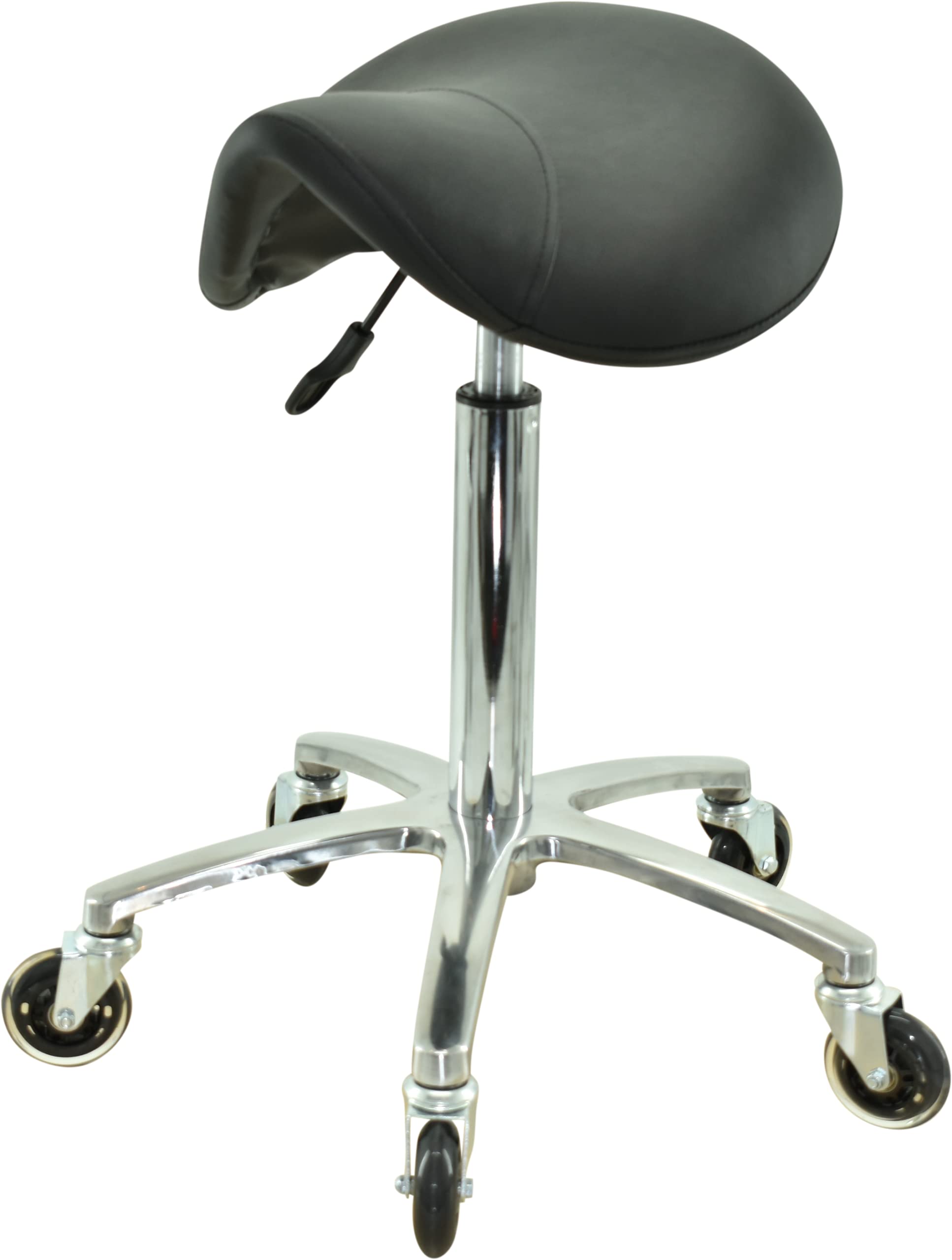 Sattelsitz Rollhocker höhenverstellbar von 55-75 cm auf Premiumrollen, Drehhocker, Rollhocker, Praxishocker, Bürohocker, Sattelhocker