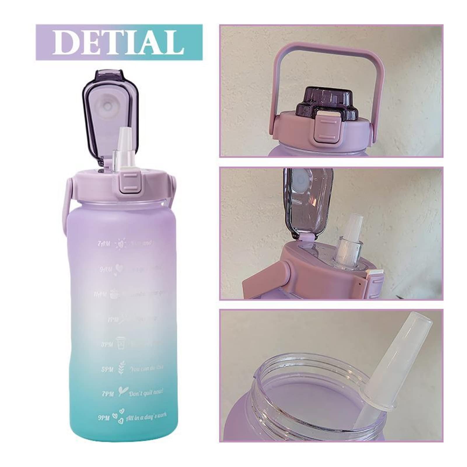 Botella de Agua de Gran Capacidad 2L con Cubierta de Rebote Recordatorio de Escala de Tiempo Copa Impermeable Helada for Deportes al Aire Libre Fitness