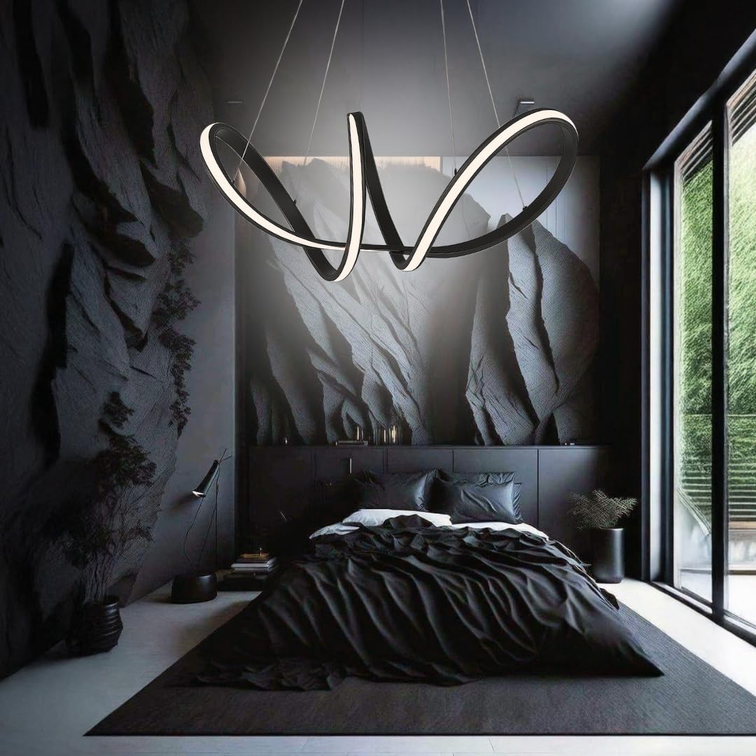 Arcadia Lampadario a Sospensione 3400LM 56W 60cm - Modello Apollo (Nero) | Lampadario Camera da Letto Soggiorno Cucina con Luce Calda e Fredda Dimmerabile, Telecomando e App inclusi - Finitura Nera