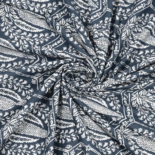 Image of BLOCKS OF INDIA Hand Block Printed 200 TC Cotton Super King Size Bedsheet (Blue Pine Tree)