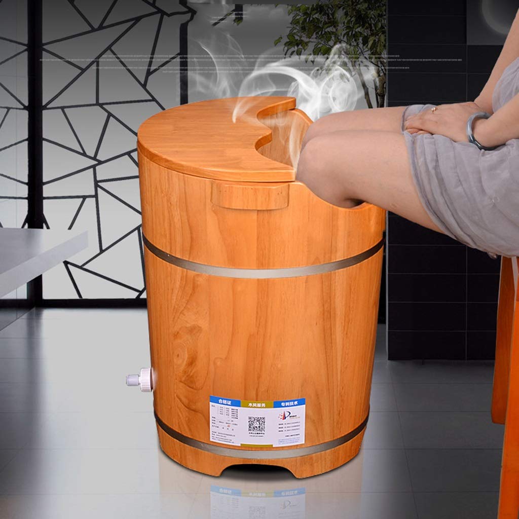JHDPH Wood Foot Bath Bucket Footbath,Oak Foot Bath Barrel,Smooth and Delicate Pedicure Barrels for Soaking Feet Spa Wooden Tub Foot Care with Lid