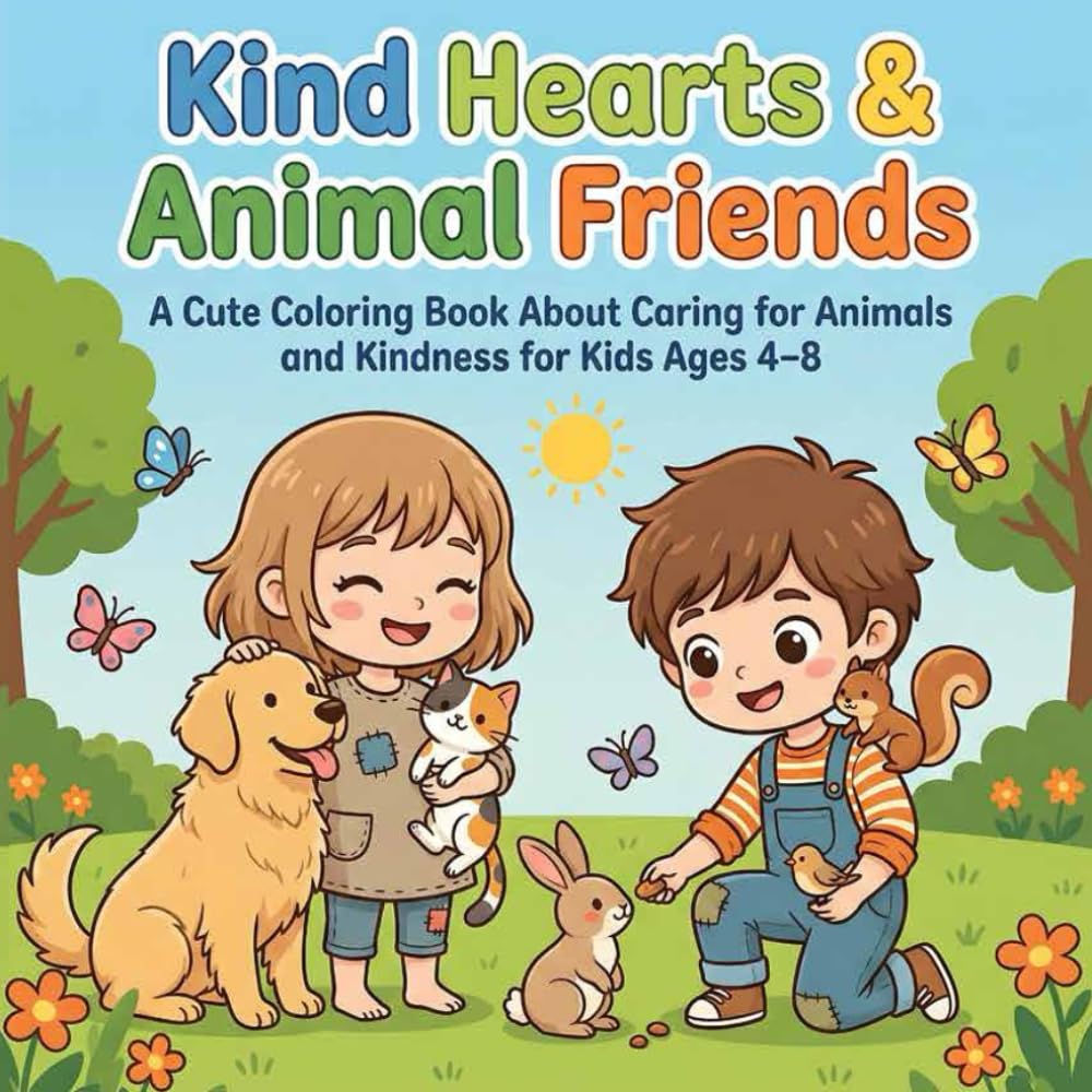 Kind Hearts & Animal Friends: A Cute Coloring Book About Caring for Animals and Kindness for Kids Ages 4–8