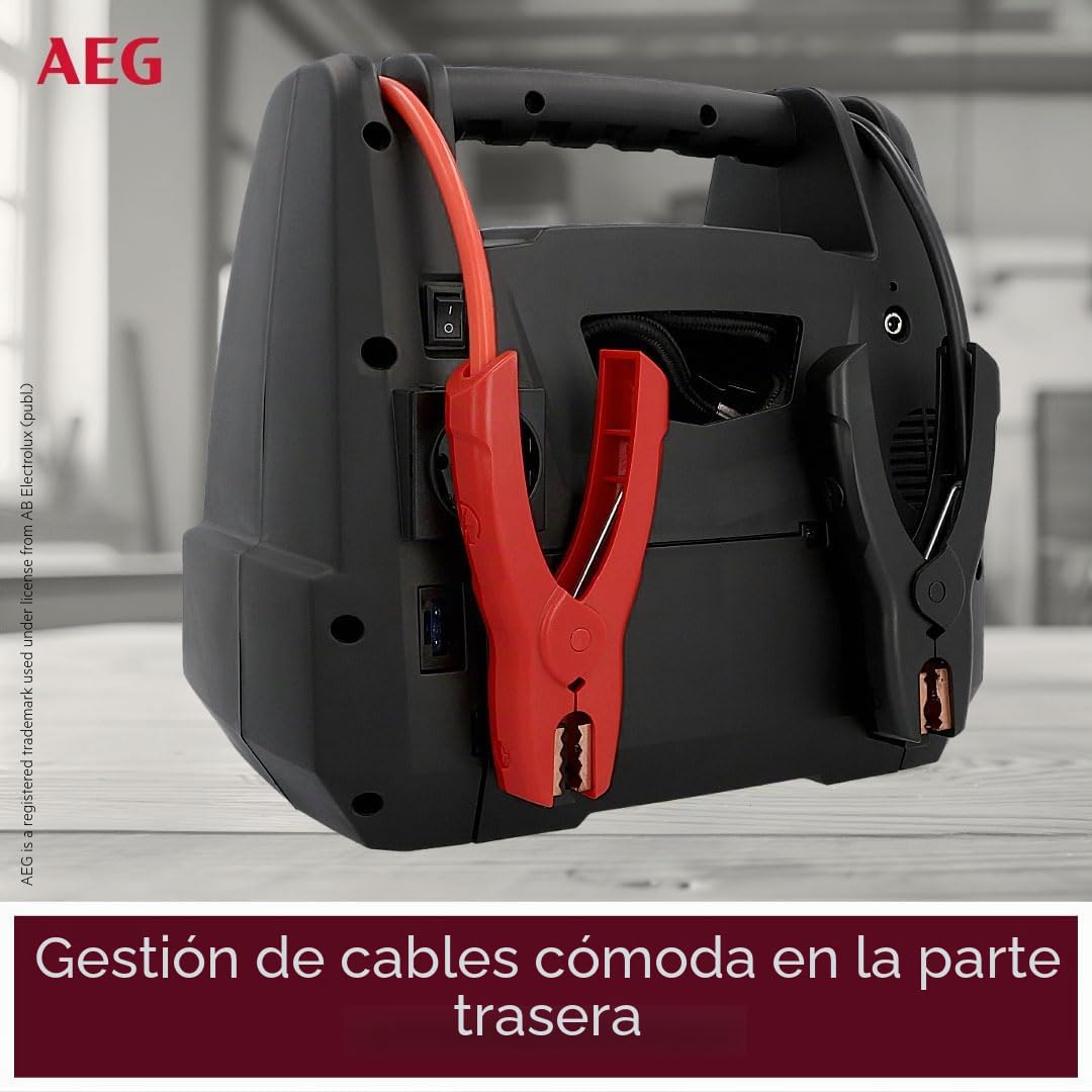 AEG - Estación de energía portátil de 12 V para Coche, con compresor de Aire, Transformador de 220 V, Enchufe, con 4 USB