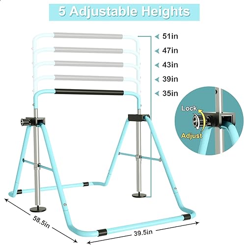 Miniatura 2 de Barras de gimnasia para niños, barras horizontales de gimnasia de altura ajustable con cubierta protectora expandible junior entrenamiento barra