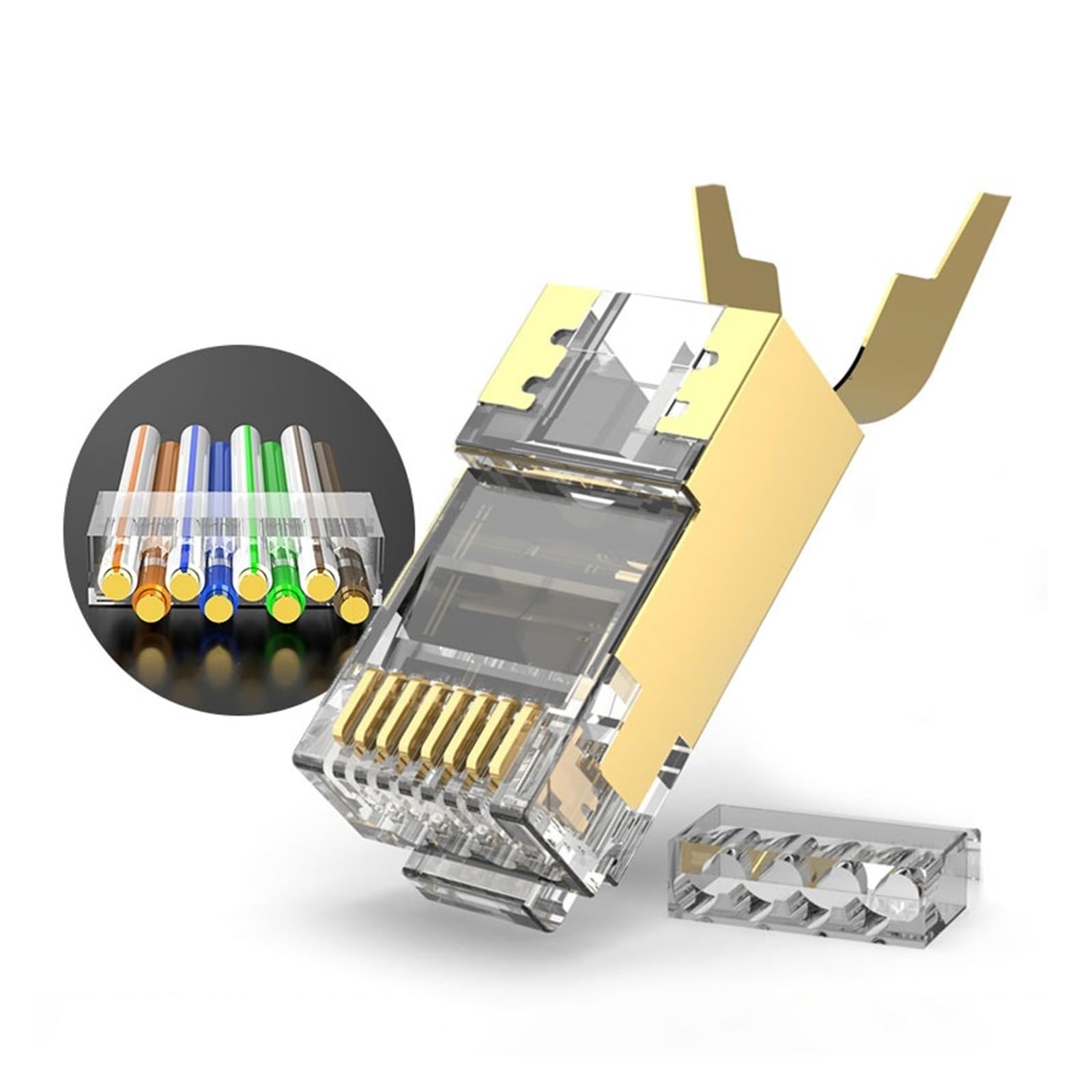 Dwuczęściowe ekranowane złącze modułowe RJ45 CAT6A i CAT7 50μ 8P8C - złącze kabla sieciowego RJ45 - 1,5 mm (5 szt., srebrne)
