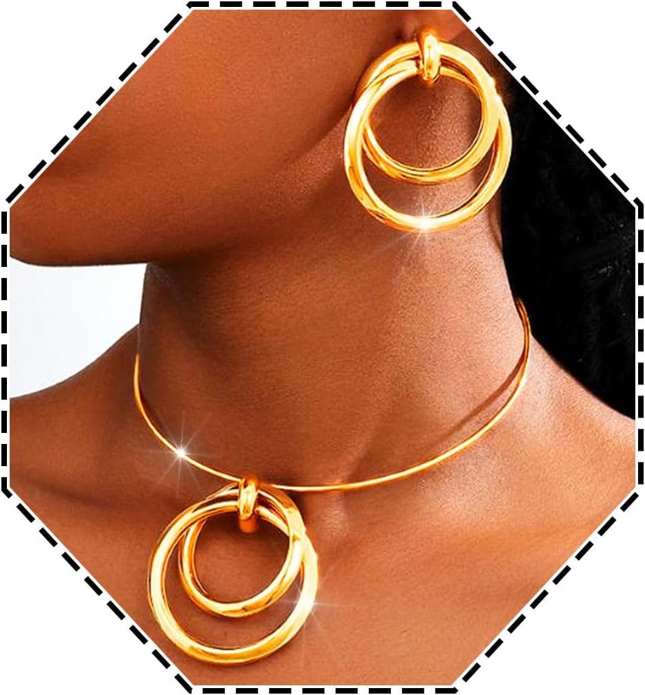 Gold African Jewelry Neckalce Set Statement Pendant Neckalces Earring Sets for Women