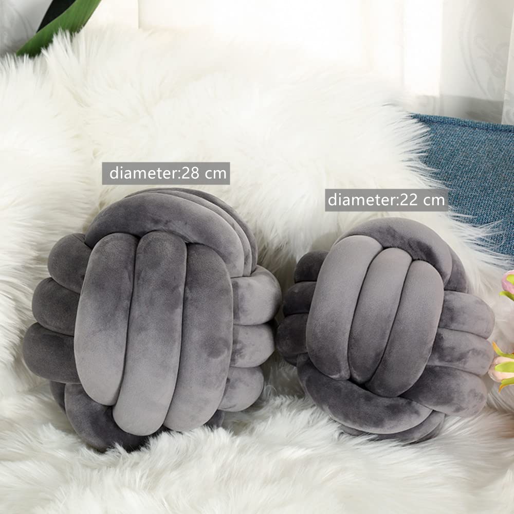 NatureMan Morbido cuscino rotondo con nodo, cuscino decorativo per la camera dei bambini, cuscino in peluche rotondo fatto a mano, calmante antistress, diametro 28 cm (grigio scuro)