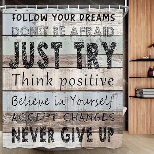 Inspirational Quotes Shower Curtain with Hooks Waterproof