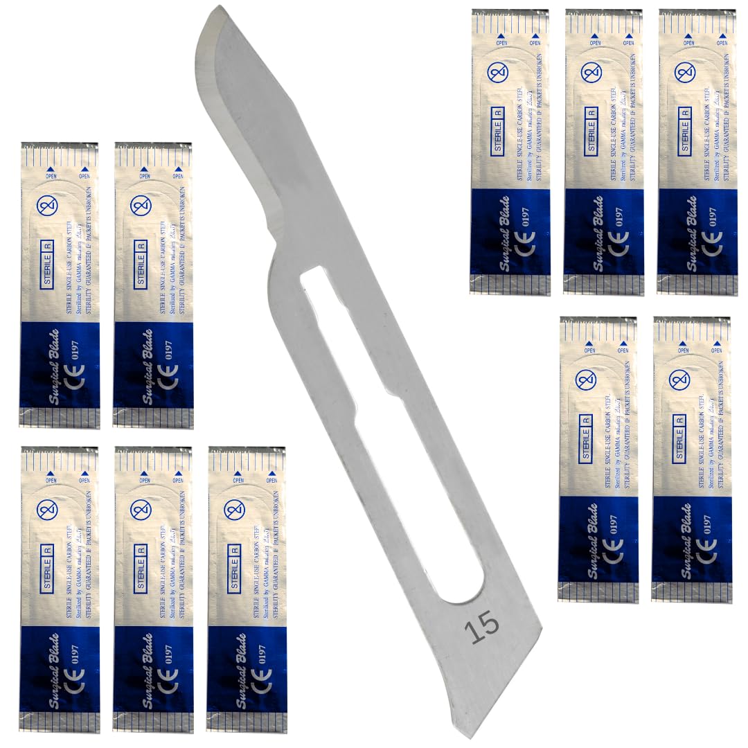MINISCIENCE.COM Pack of 10 Surgical Blade No.15 – Sterile, Gamma-Radiated Curved Blades for Precision Dissection & Educational Use