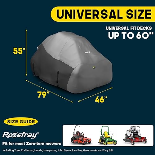Miniatura 7 de Rosefray Cubierta para Podadora de Giro Cero, Tela Impermeable de Grado Marino 420D - Ajuste Universal para John Deere, Cub Cadet de Giro Cero hasta