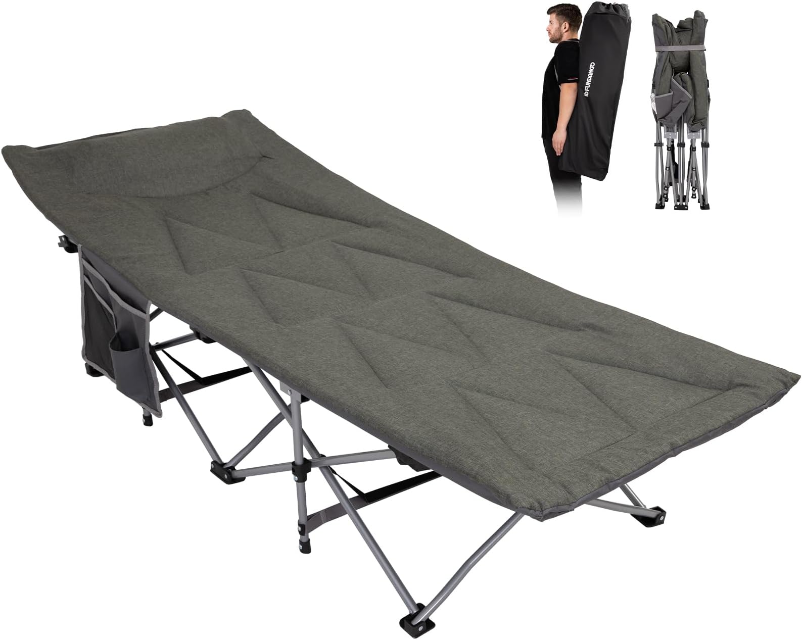 FUNDANGO Camping Beds for Adults with Cushion Comfortable Folding Camp Beds with Mattress Camping Cot Wide Padded Camping Bed Portable Outdoor Sleeping Cot for Travel Fishing Picnic Office Indoor