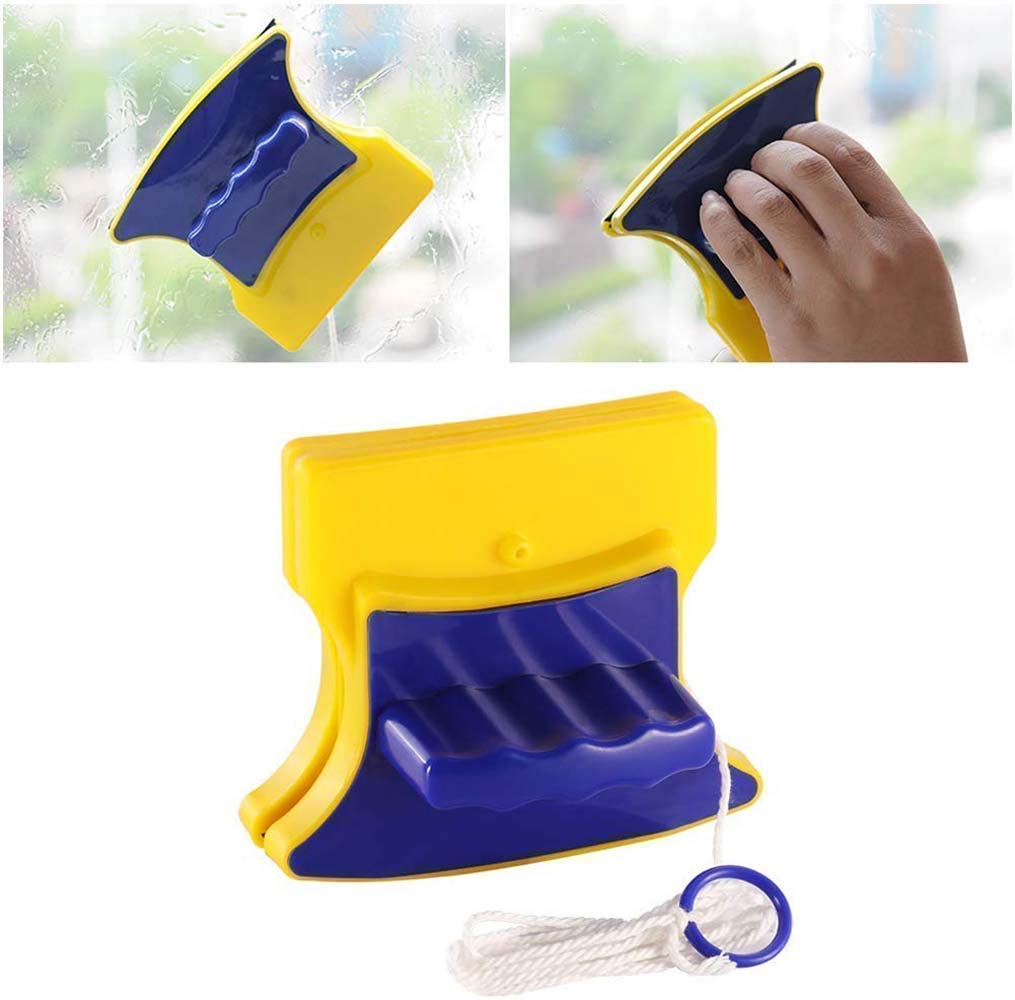 FLOITTUY Magnetic Window Glass Cleaner | Doublefaced Glass Cleaner | Double-Side Glazed Two Sided Wiper With 2 Extra Cleaning Cotton Squeegee Washing Equipment Household Magnet 1