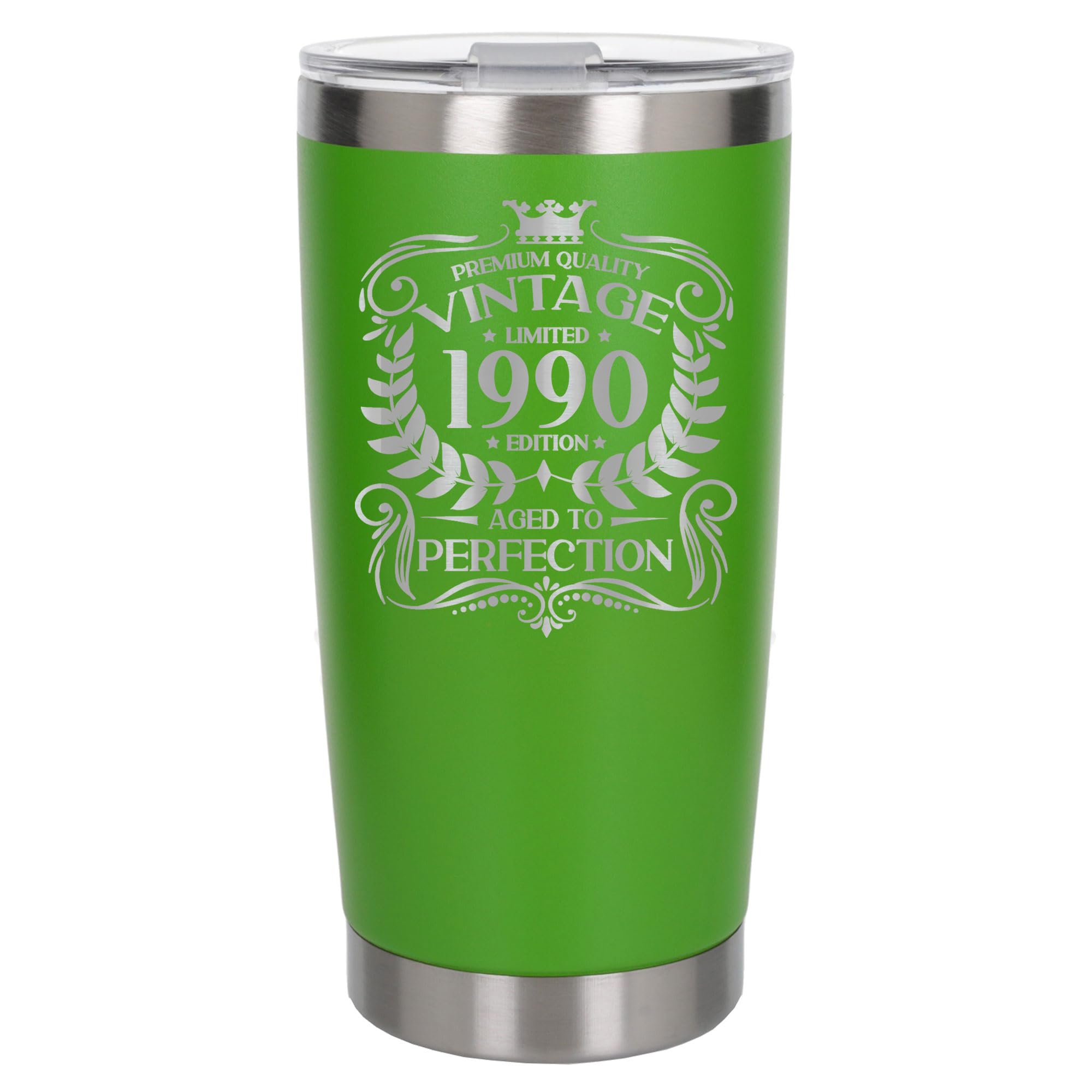 Always Looking Good 36th Birthday Gift Vintage 1990 Aged to Perfection Engraved Insulated Travel Mug Present for 36 Year Old Green Thermal Coffee Flask Travel Mugs with Lids