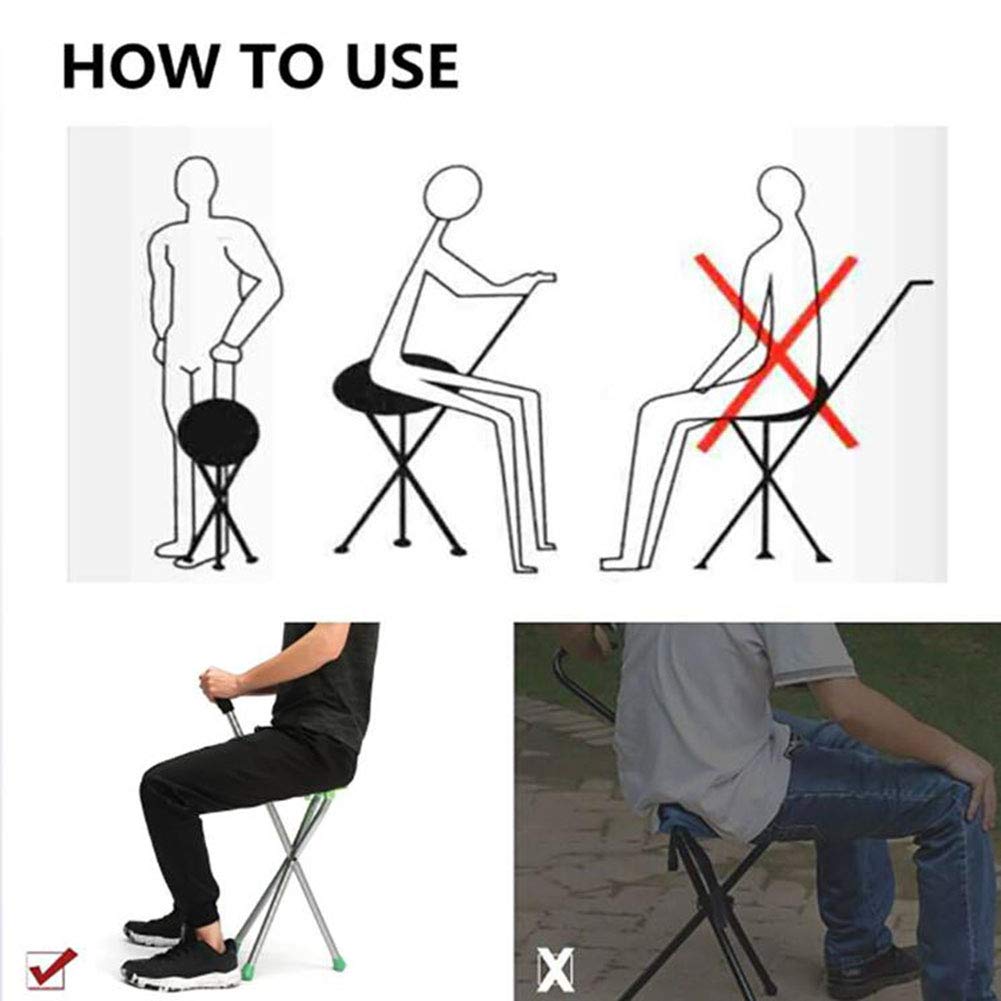 Silla de bastón para personas mayores, bastón auxiliar con asiento, con luz LED, plegable, regulable en altura, adecuada para que las personas mayores viajen, esperando en la fila para descansar (az