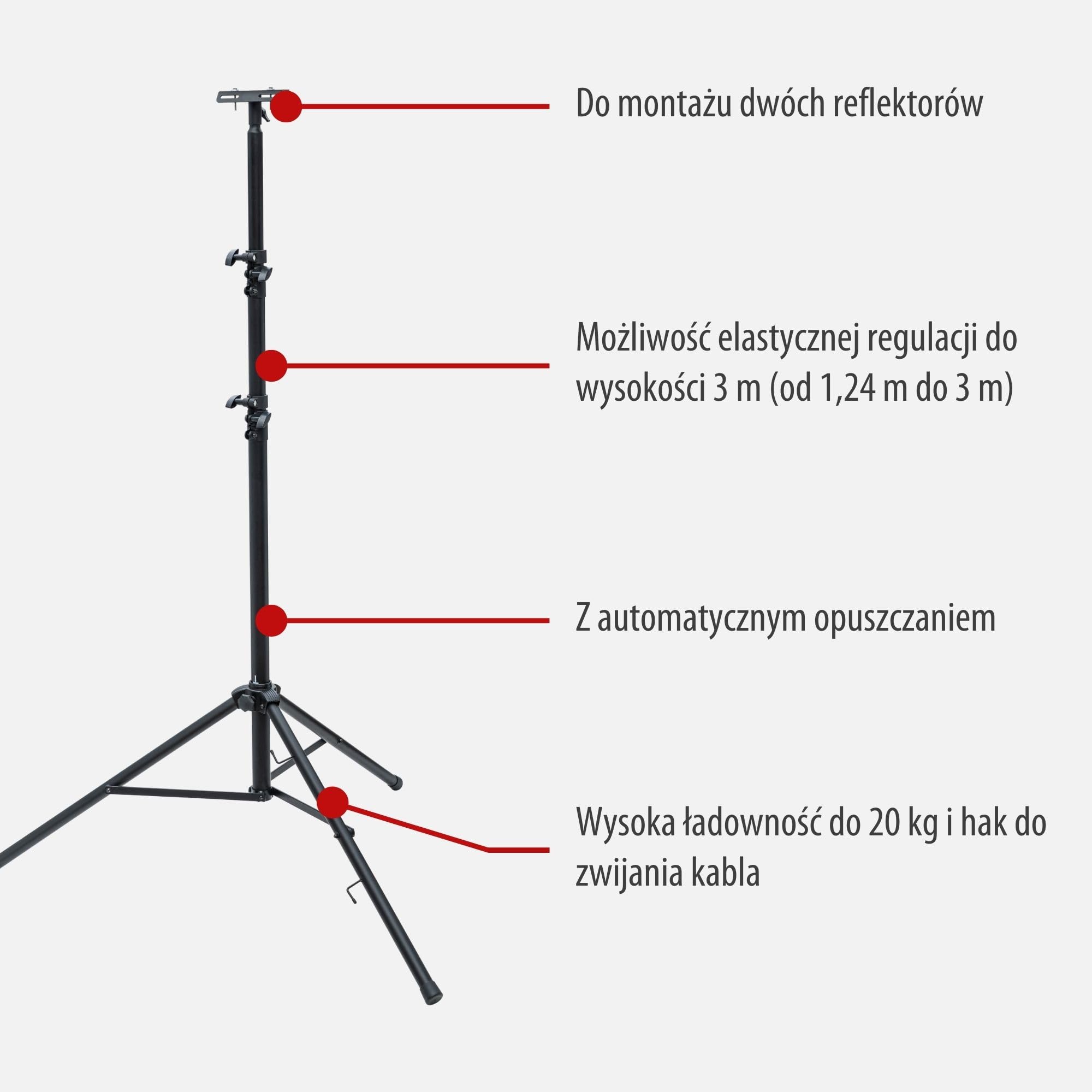 Brennenstuhl Statyw Teleskopowy ST 302 do Reflektorów Budowlanych, Statyw z Automatycznym Mechanizmem Opuszczania, Regulacja Wysokości od 1,08m do 2m, maks. Obciążenie 30kg z Poprzeczką