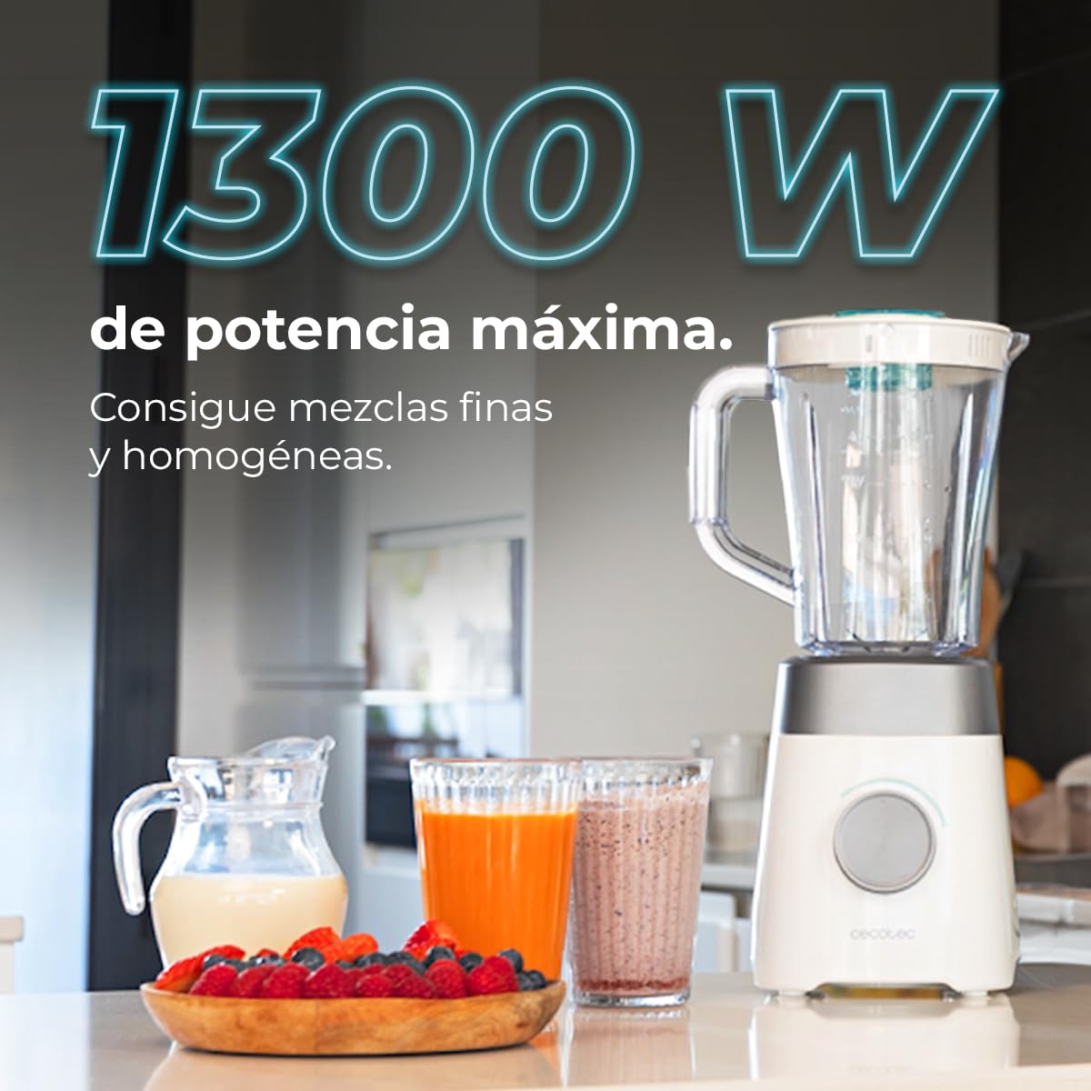 Cecotec Batidora de Vaso 1,5L Power Black Titanium 1300W 20000RPM Cuchillas Titanio 2 Velocidades Función Pulse