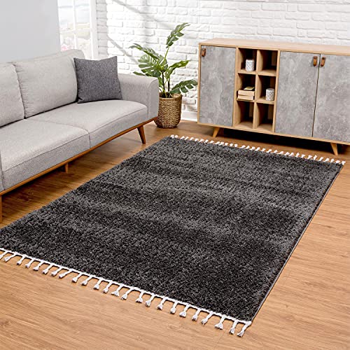 carpet city Hochflor Teppich Wohnzimmer - Einfarbig Schwarz - 300x400 cm - Shaggyteppich Langflor -...