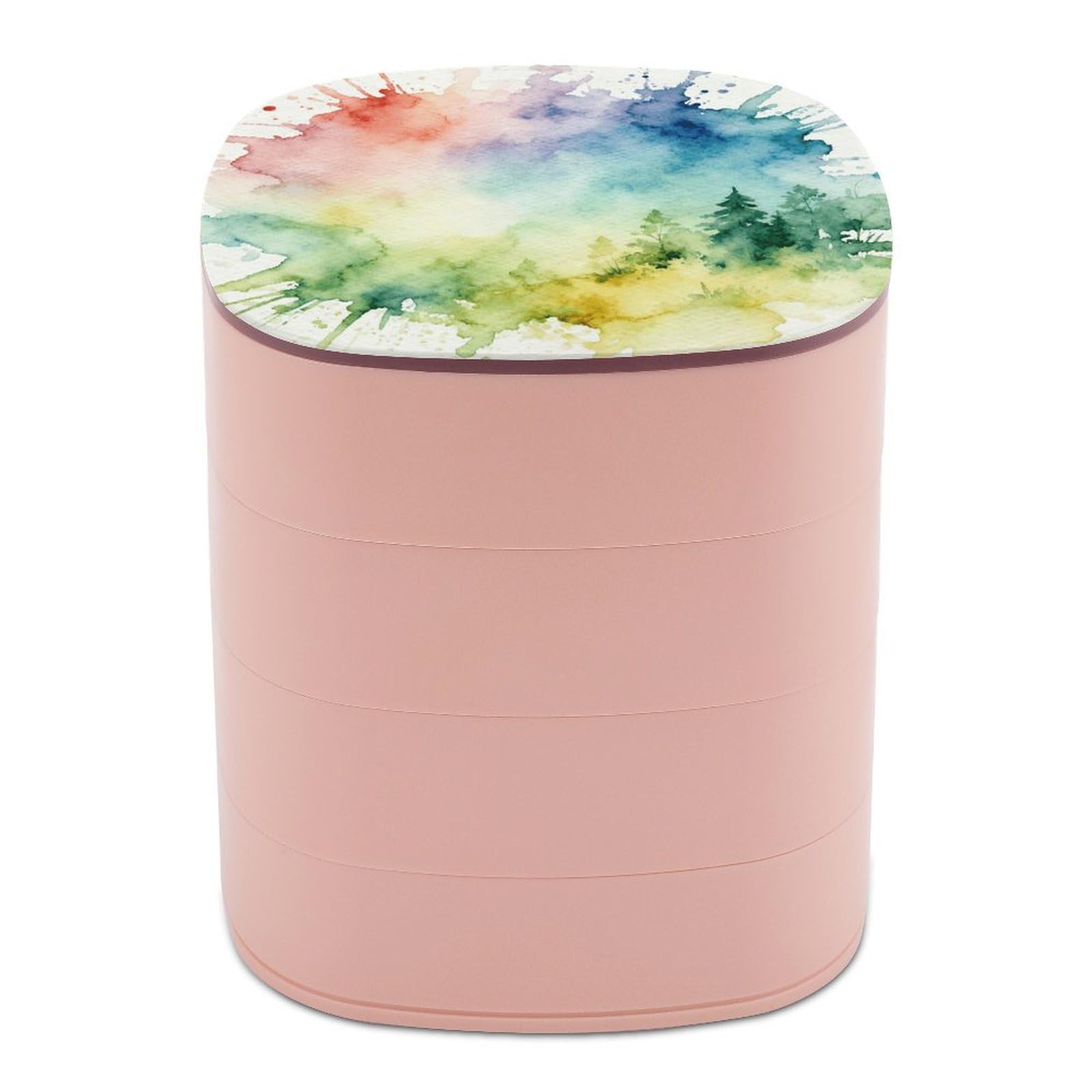 VstaDank 360° Rotating Watercolor Splash Jewelry Box, Multi-Layer Large Capacity Jewelry Organizer for Earrings Necklaces Rings, Dustproof Desktop Storage Case for Women