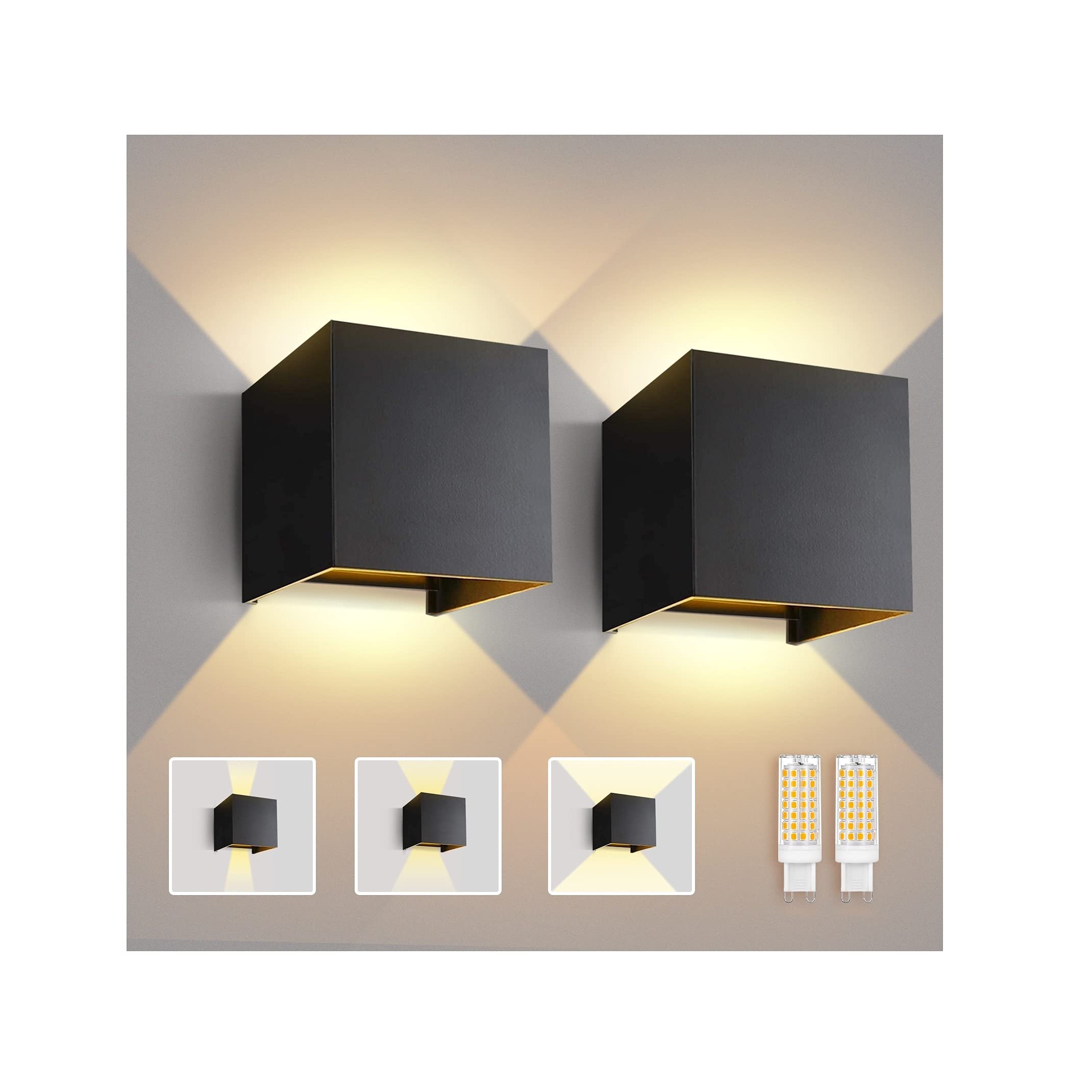 Lureshine 2 Stücke Wandlampe mit Austauschbarer G9 LED Lampe Warmweiß 3000K Aluminium LED Wandleuchte Innen|Aussen Einstellbarer Abstrahlwinkel Wandbeleuchtung für Schlafzimmer Badezimmer