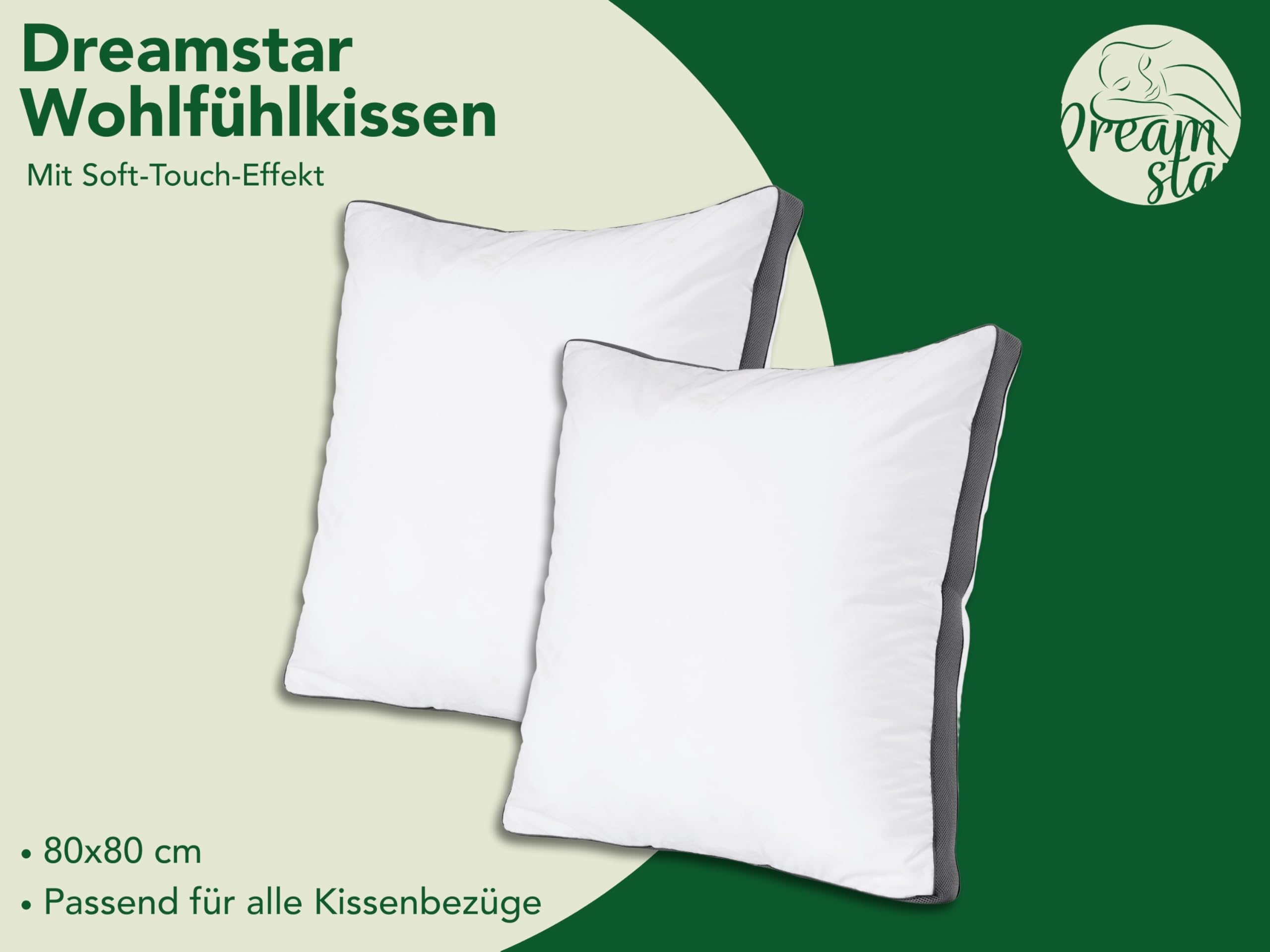 DREAMSTAR Kopfkissen Lyocell 2er Set 80x80 Wohlfühlkissen I Kissen, Nackenkissen I Schlafkissen atmungsaktiv waschbar für Allergiker I Seitenschläfer, Rückenschläfer, Bauchschläfer I Öko-TEX®