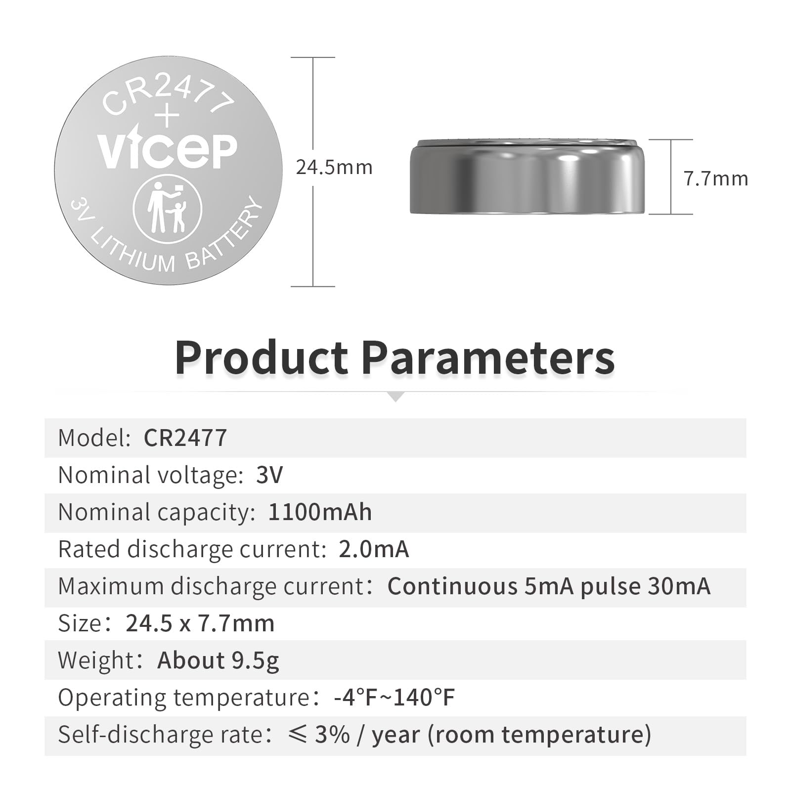 Amazon | ViCep 6個 CR2477 ボタン電池 CR 2477 3V リチウム コイン型電池  リモコン、モーションセンサー、温度計、時計などに対応 個別包装 | ViCep | 乾電池