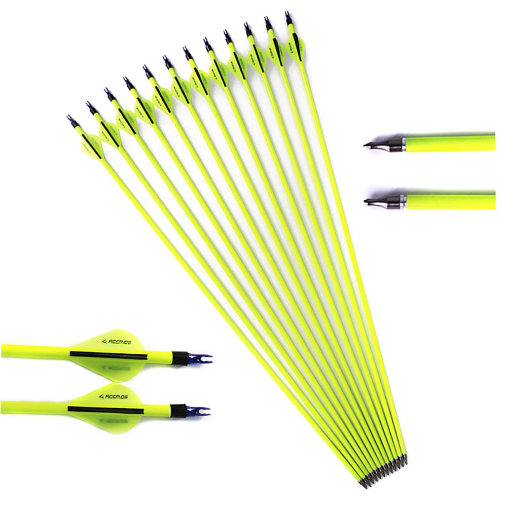 ACCMOSArchery Mixed Carbon Arrow Spine 500, with Replaceable Broadhead 28/30 inch Hunting Arrows for Long Bow Compound/Recurve Bow