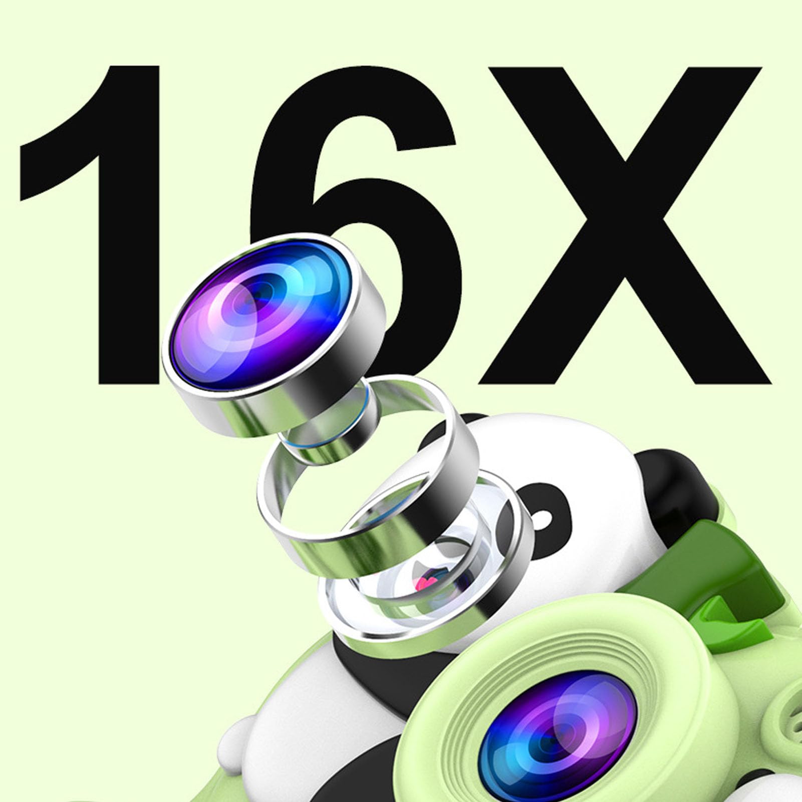 Lazmin112 Appareil Photo Instantané, Double Objectif HD, 48MP 16x Zoom Numérique, Appareil Photo Instantané 1080P Selfies, avec Papier d'impression, Filtres Autocollants, Musique (Panda Vert)