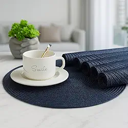 Kit 4 Peças de Jogo Americano Redondo 38cm Mesa Posta Elegante Souplast Jantar Cozinha Café da Manhã Decoração (AZUL ESCURO 4UND)