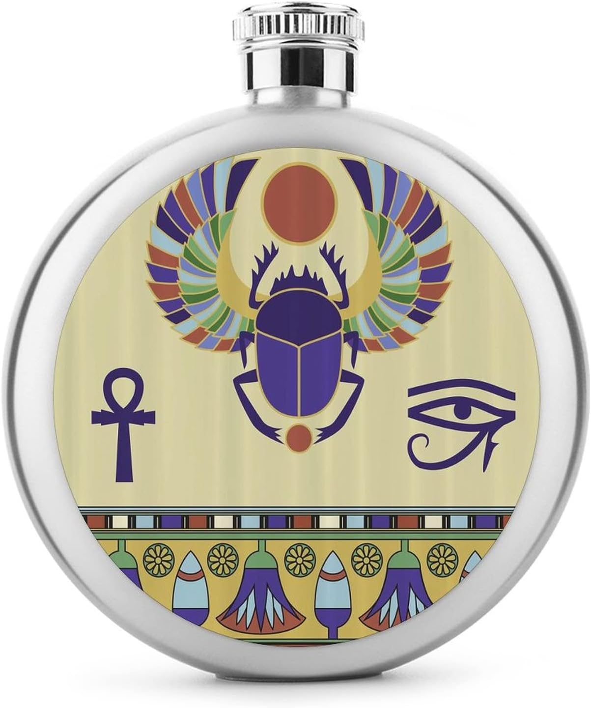 Egyptian Scarab Liquor Flask with Cap 5 Oz Whiskey Steel
