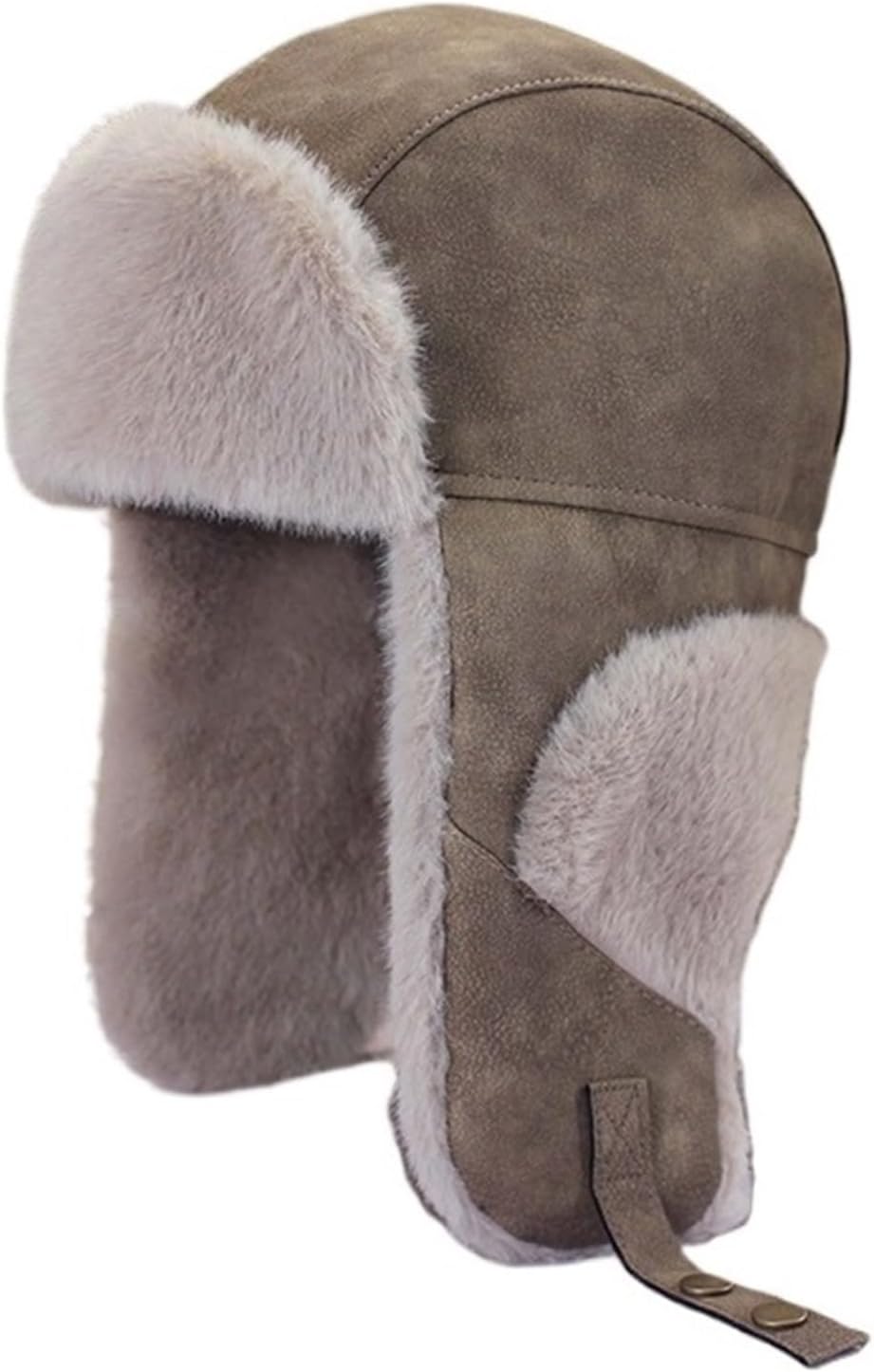 Hat with PU Leather, Warm Winter Trapper for Cold Weather, Unisex Ear Flap Cap for Men Women